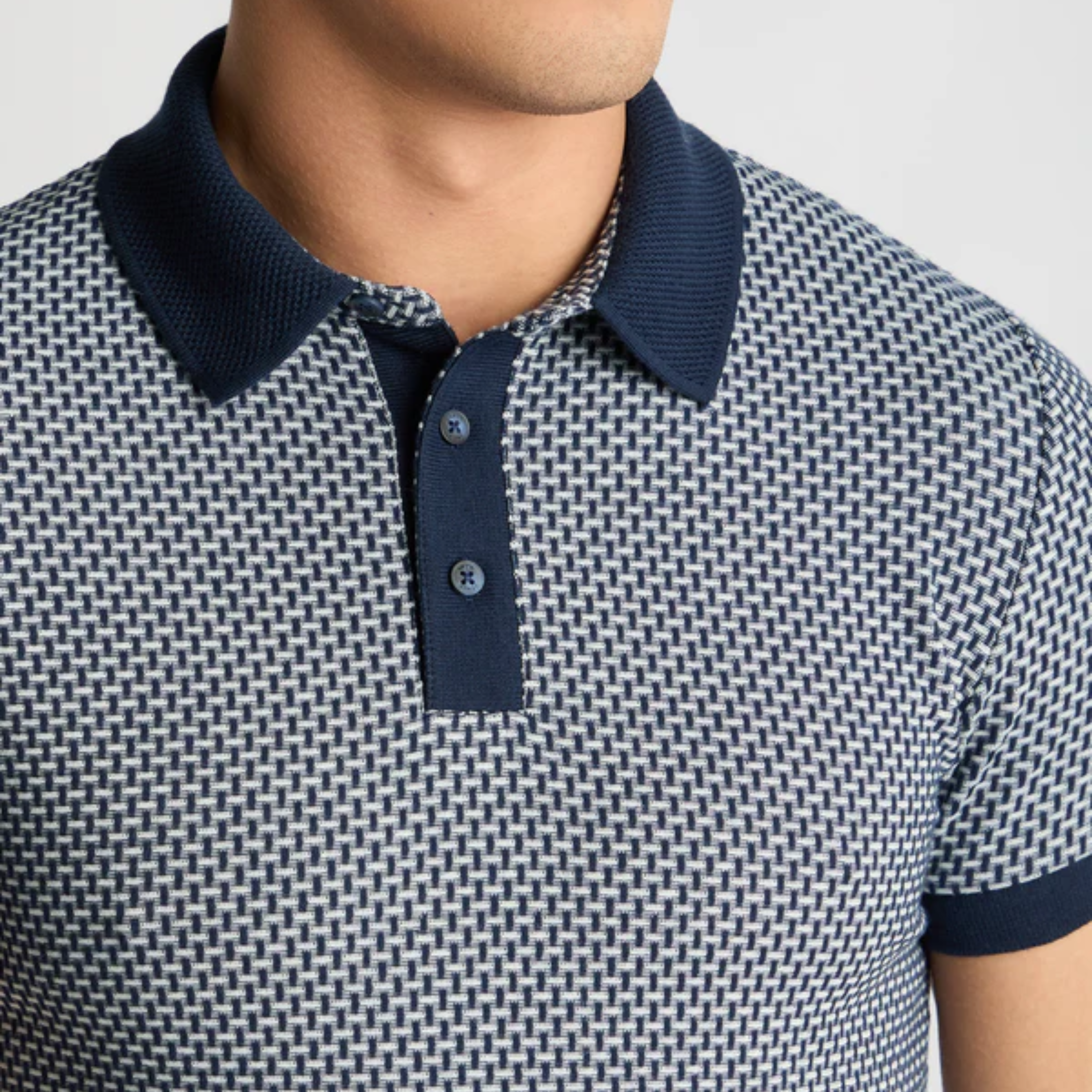 Remus Basket Weave Short Sleeve Polo Shirt - Navy