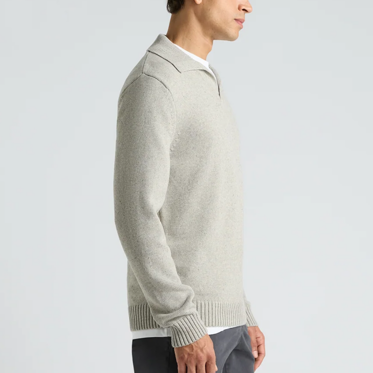 Remus Collared V Neck Cotton Jumper - Light Grey