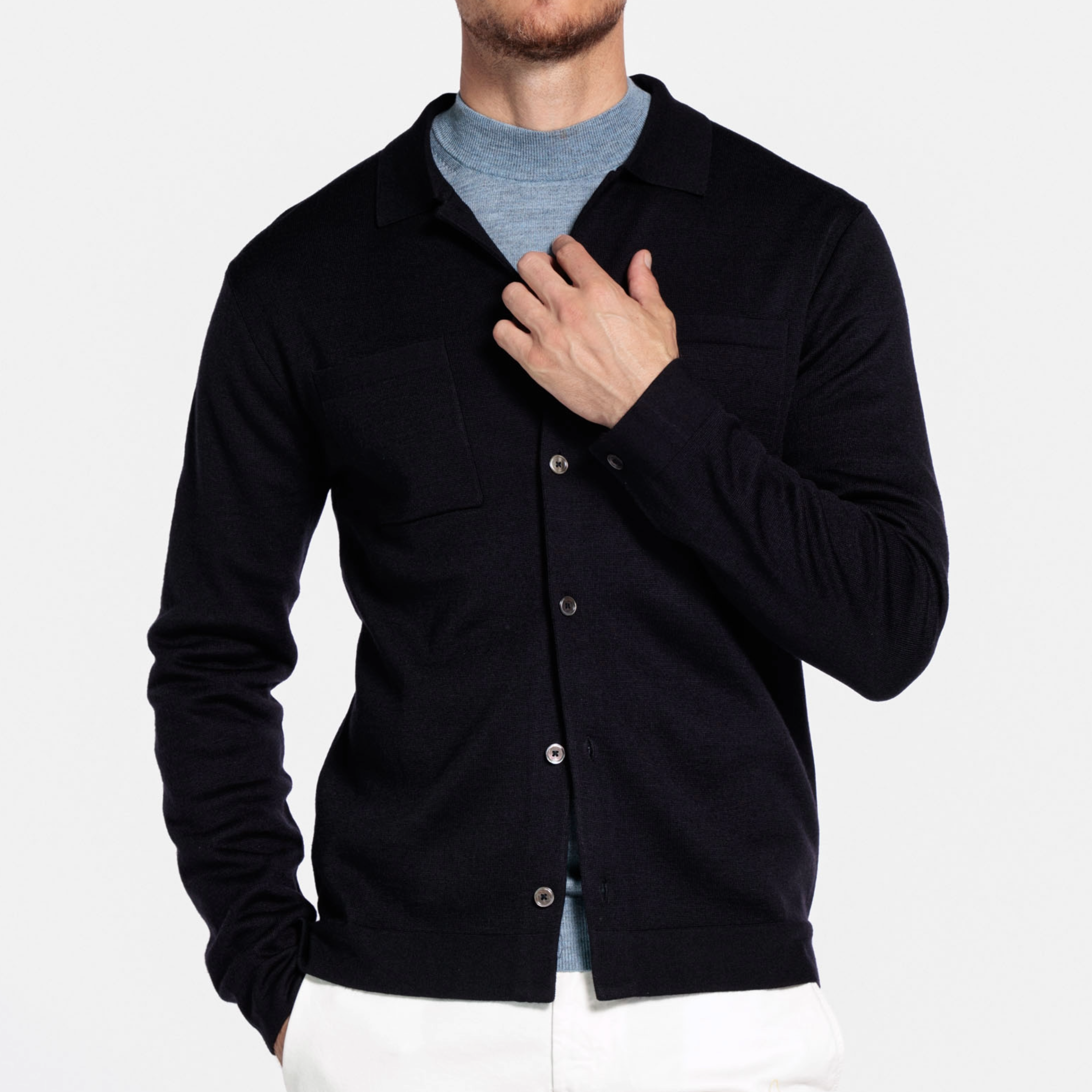 Thomas Maine Knitted Overshirt - Navy