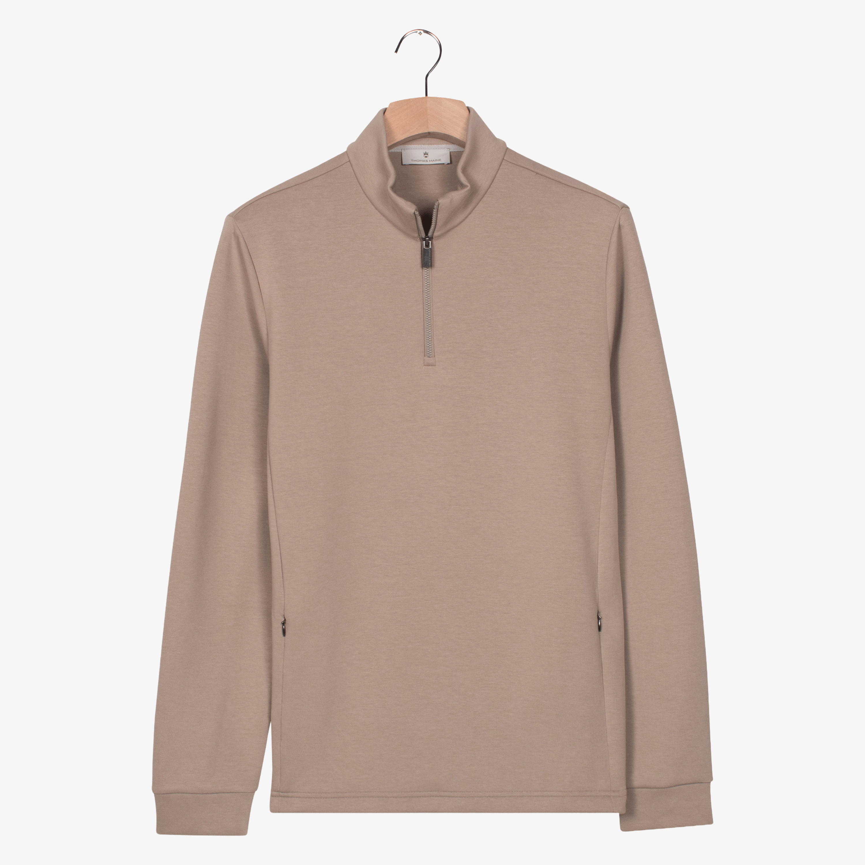 Thomas Maine Half Zip Jersey Sweatshirt - Beige
