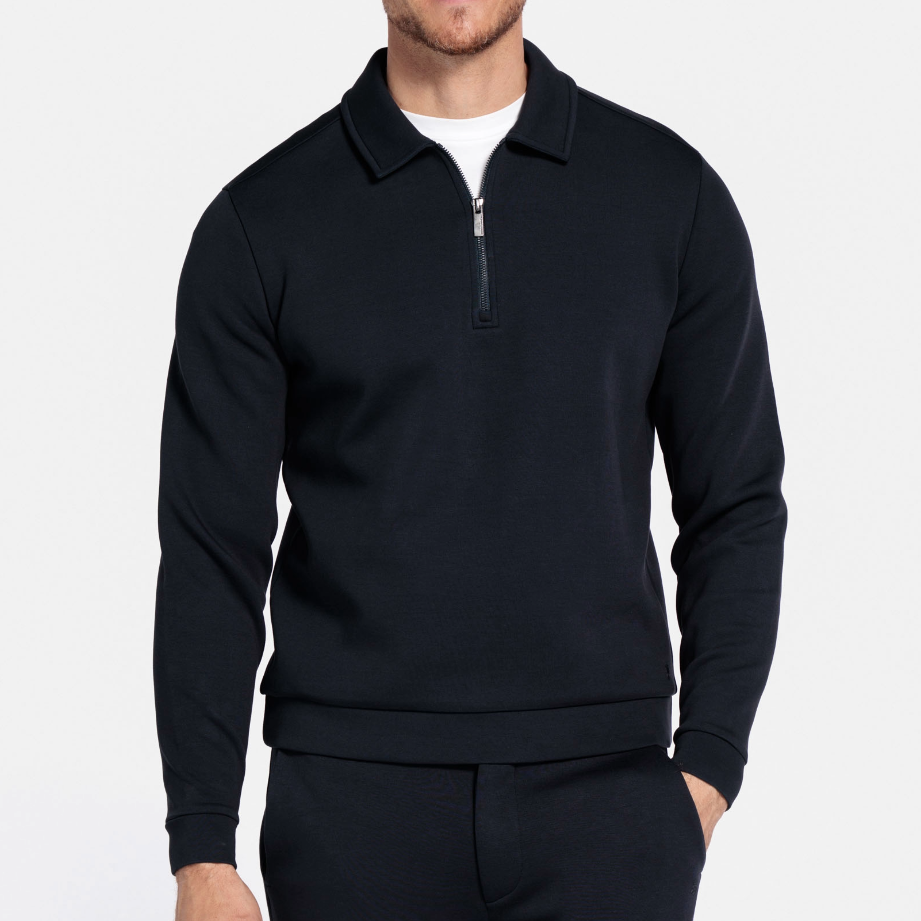 Thomas Maine Half Zip Jersey Sweatshirt - Navy