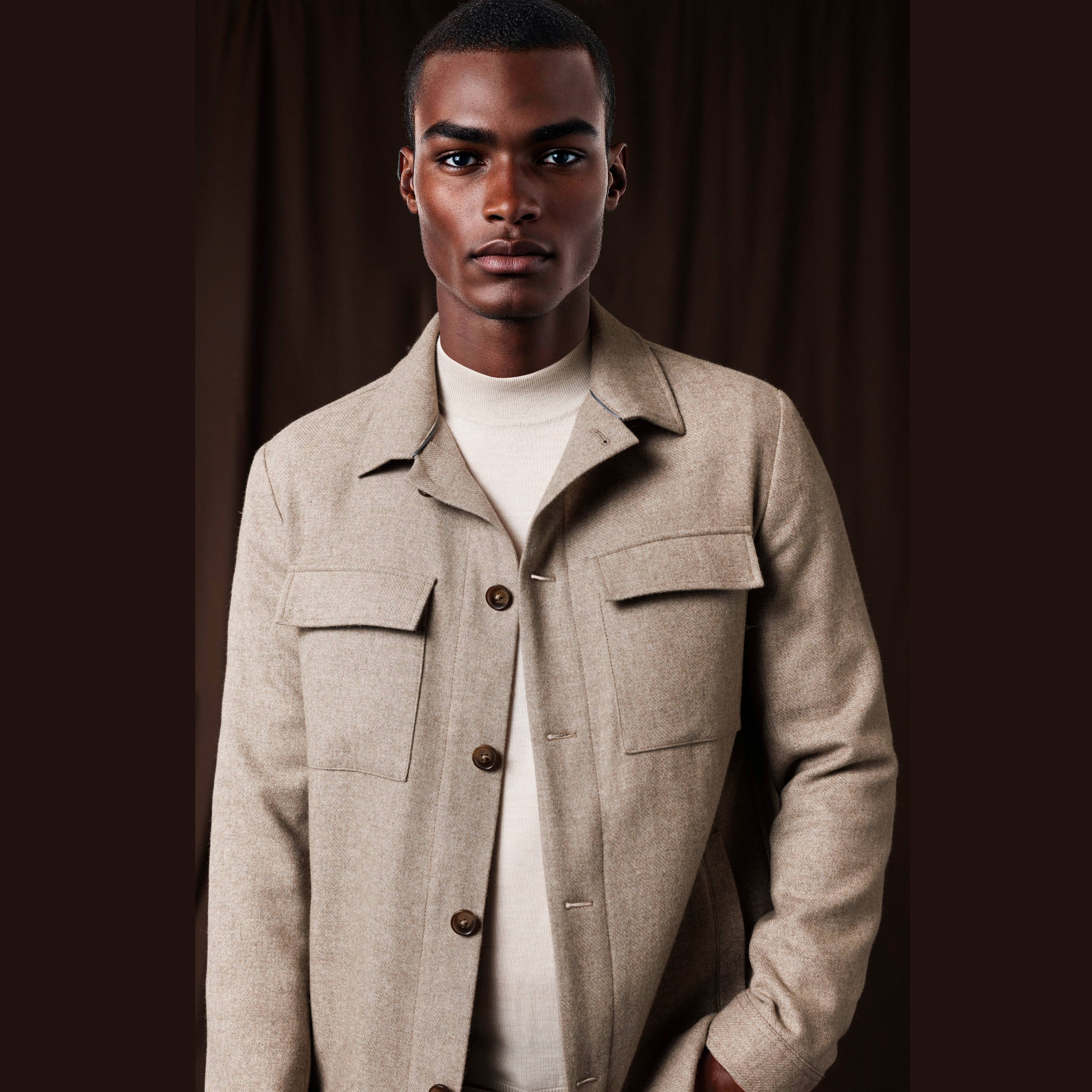 Thomas Maine Monza Wool Blend Overshirt - Light Beige