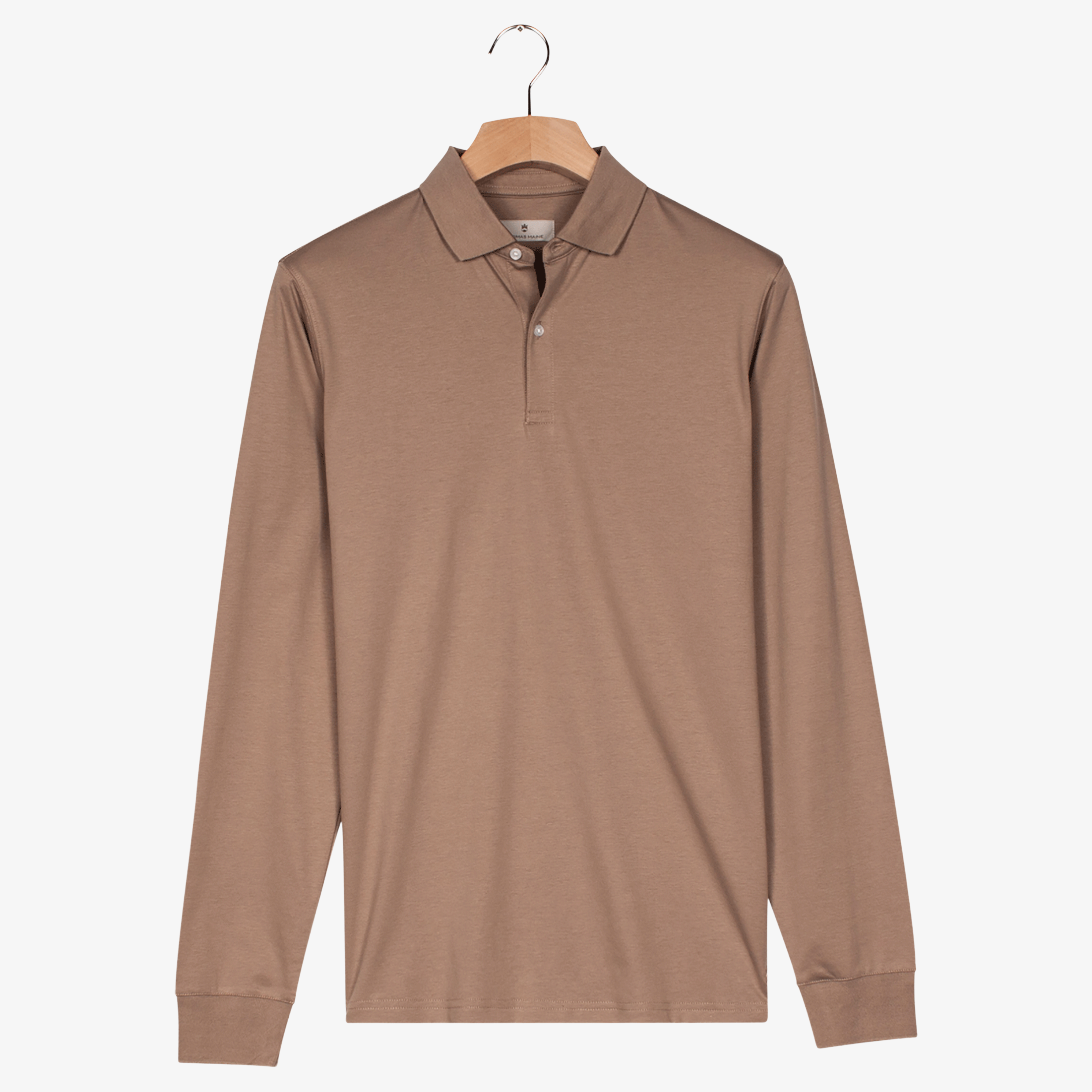 Thomas Maine Liquid Cotton Long Sleeve Polo Shirt - Light Beige