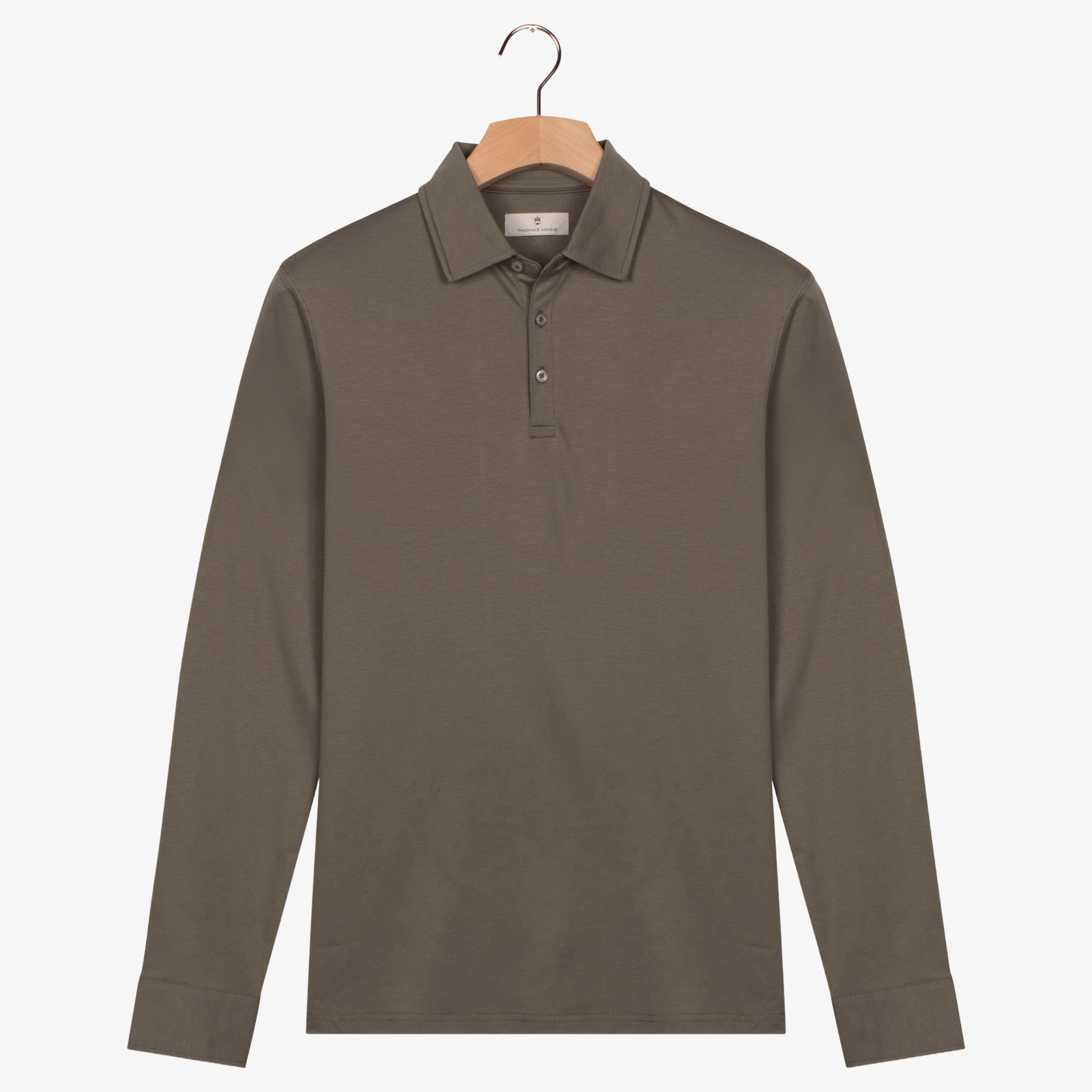 Thomas Maine Liquid Cotton Long Sleeve Polo Shirt - Soft Green