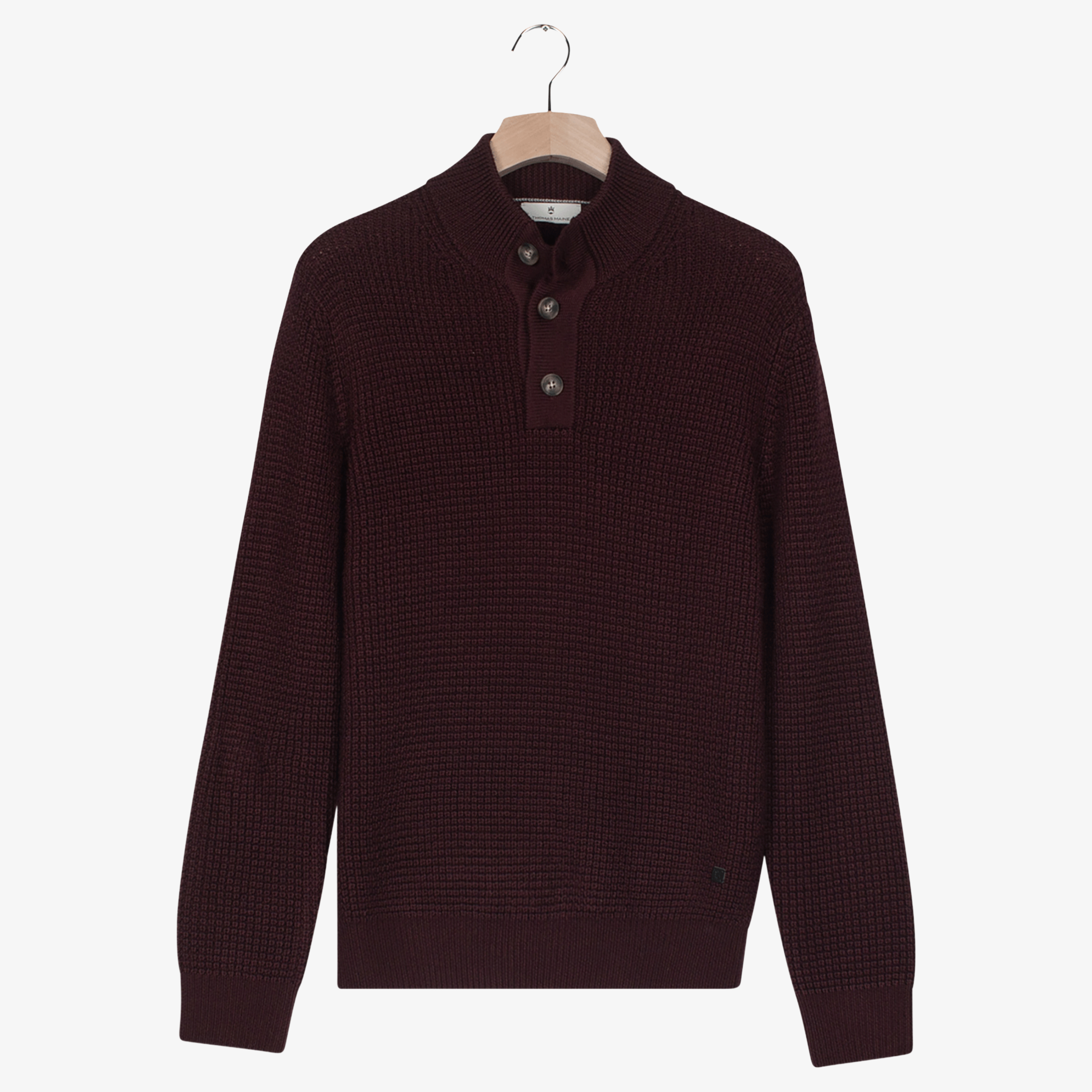 Thomas Maine Chunky 3 Button Knit Jumper - Bordeaux