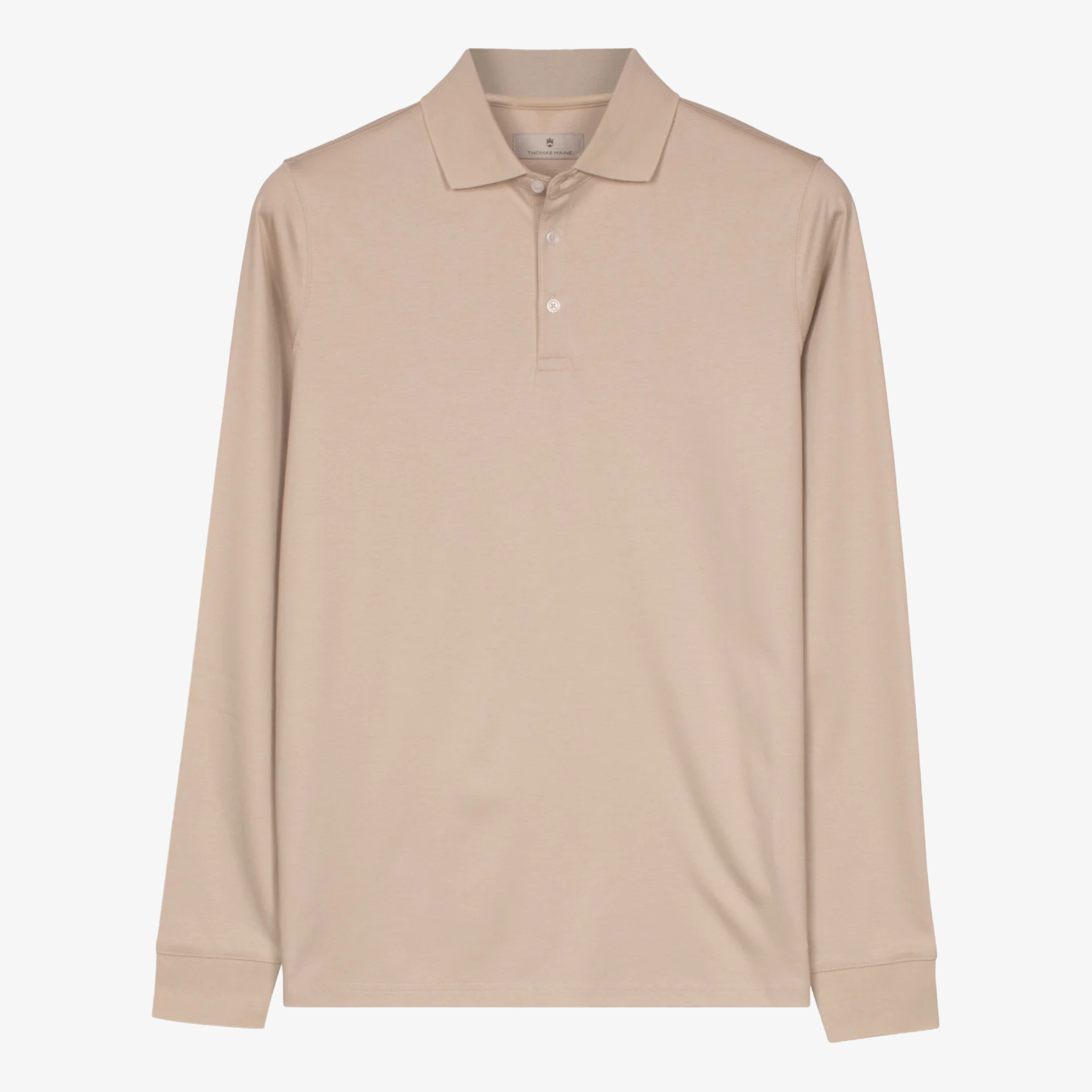 Thomas Maine Liquid Cotton Long Sleeve Polo Shirt - Sand