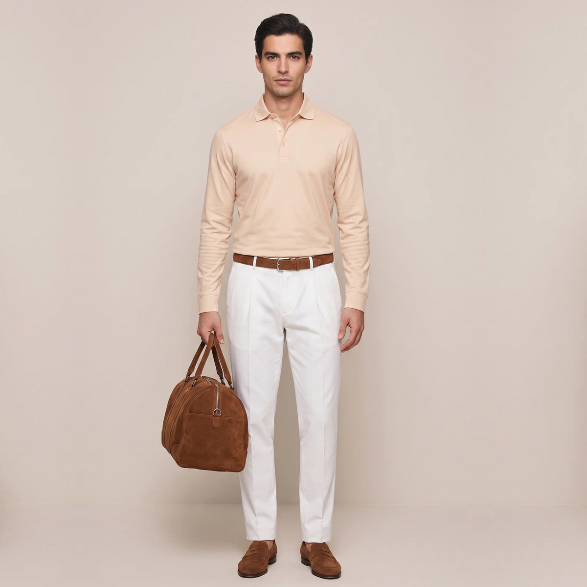 Thomas Maine Liquid Cotton Long Sleeve Polo Shirt - Sand