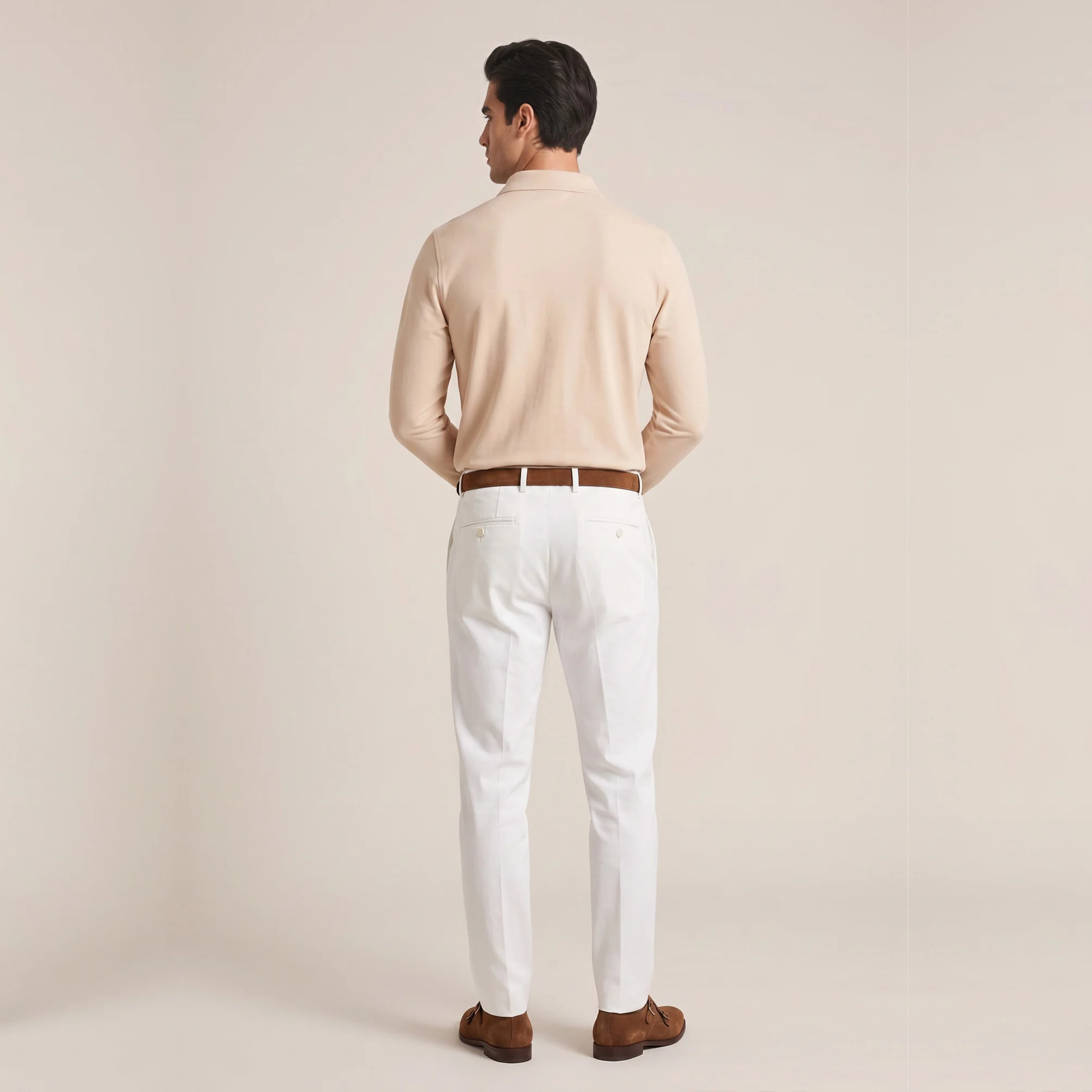 Thomas Maine Liquid Cotton Long Sleeve Polo Shirt - Sand