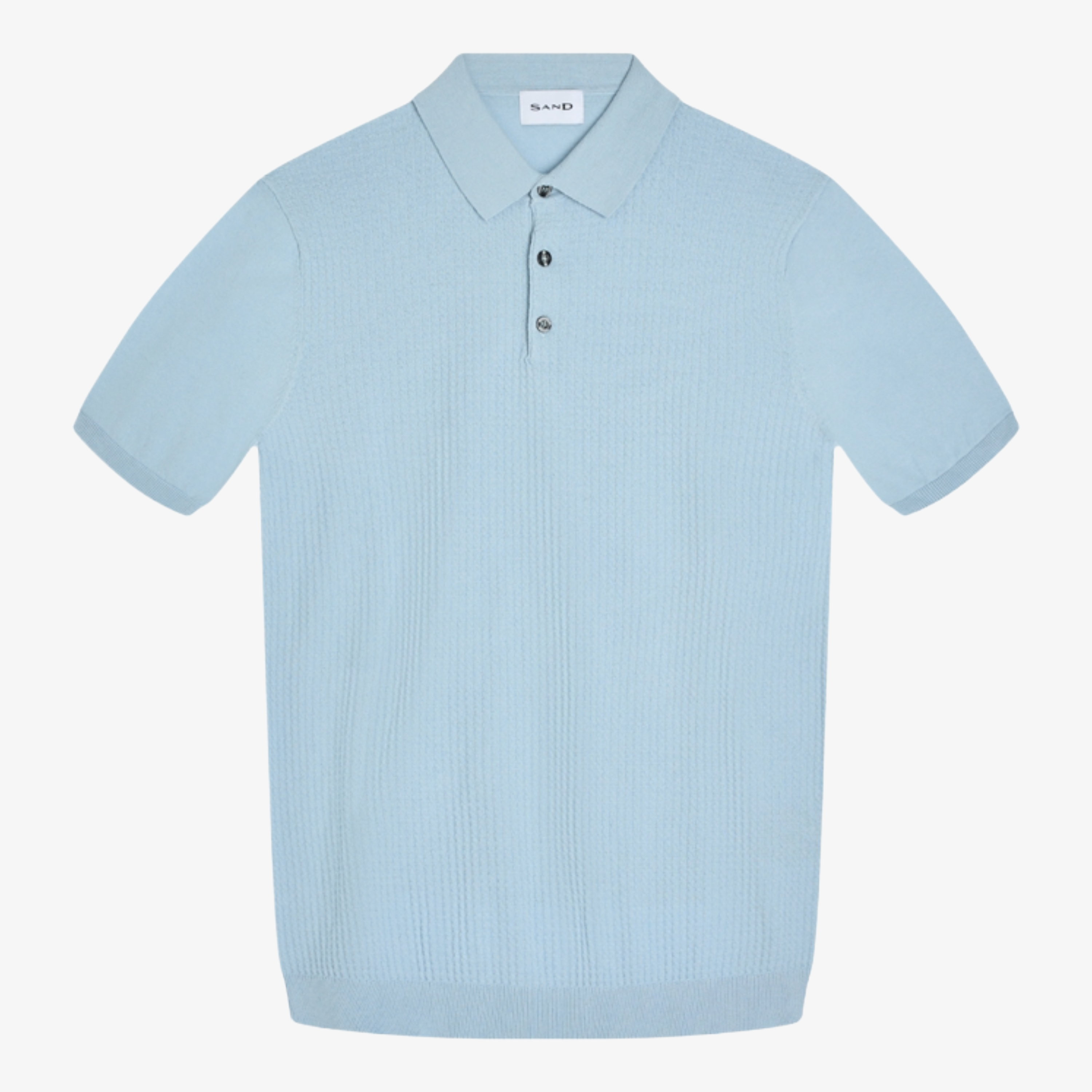 Sand Retro Cotton Knitted Polo Shirt - Light Blue