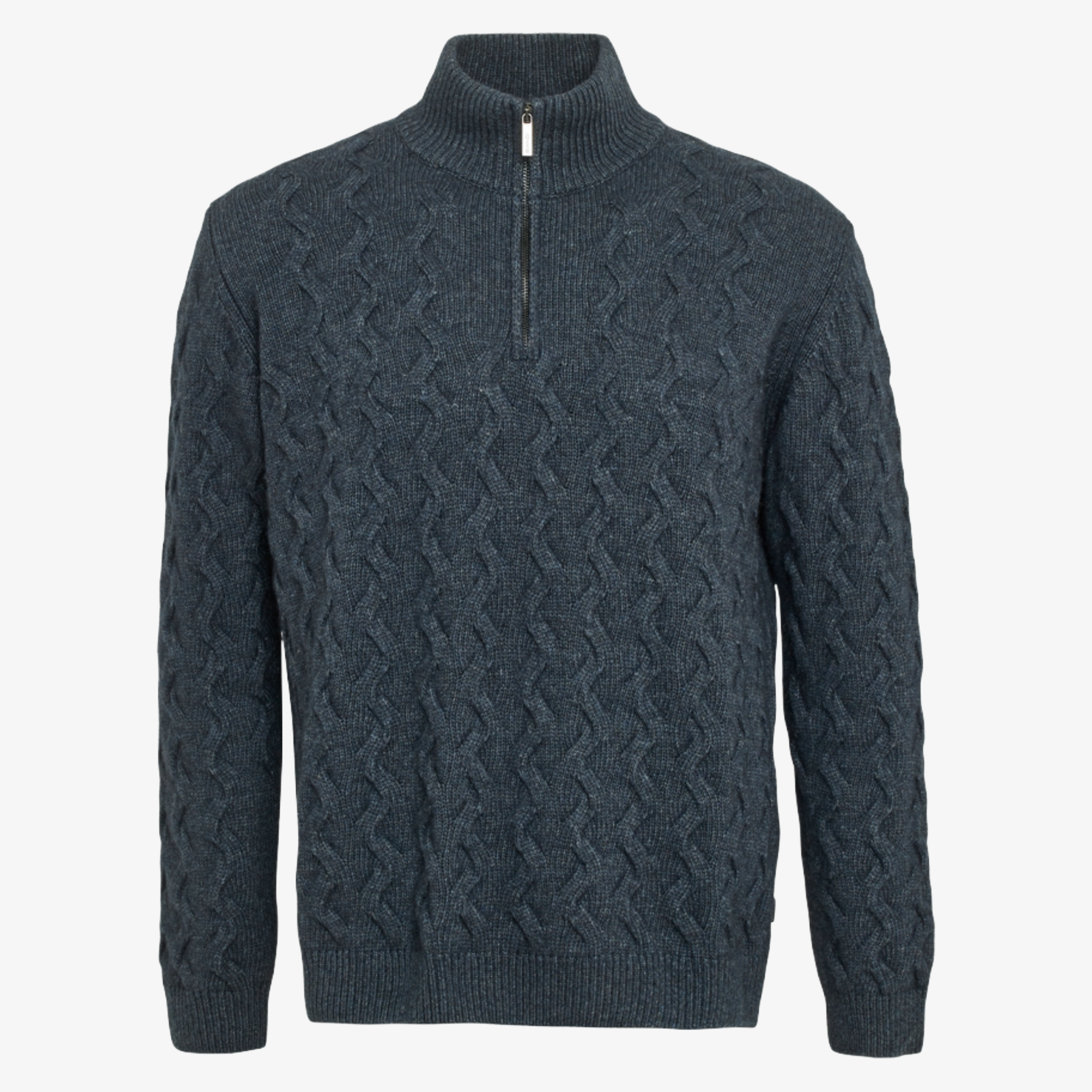 Sand Ibro Half Zip Cable Knit Jumper - Dark Blue