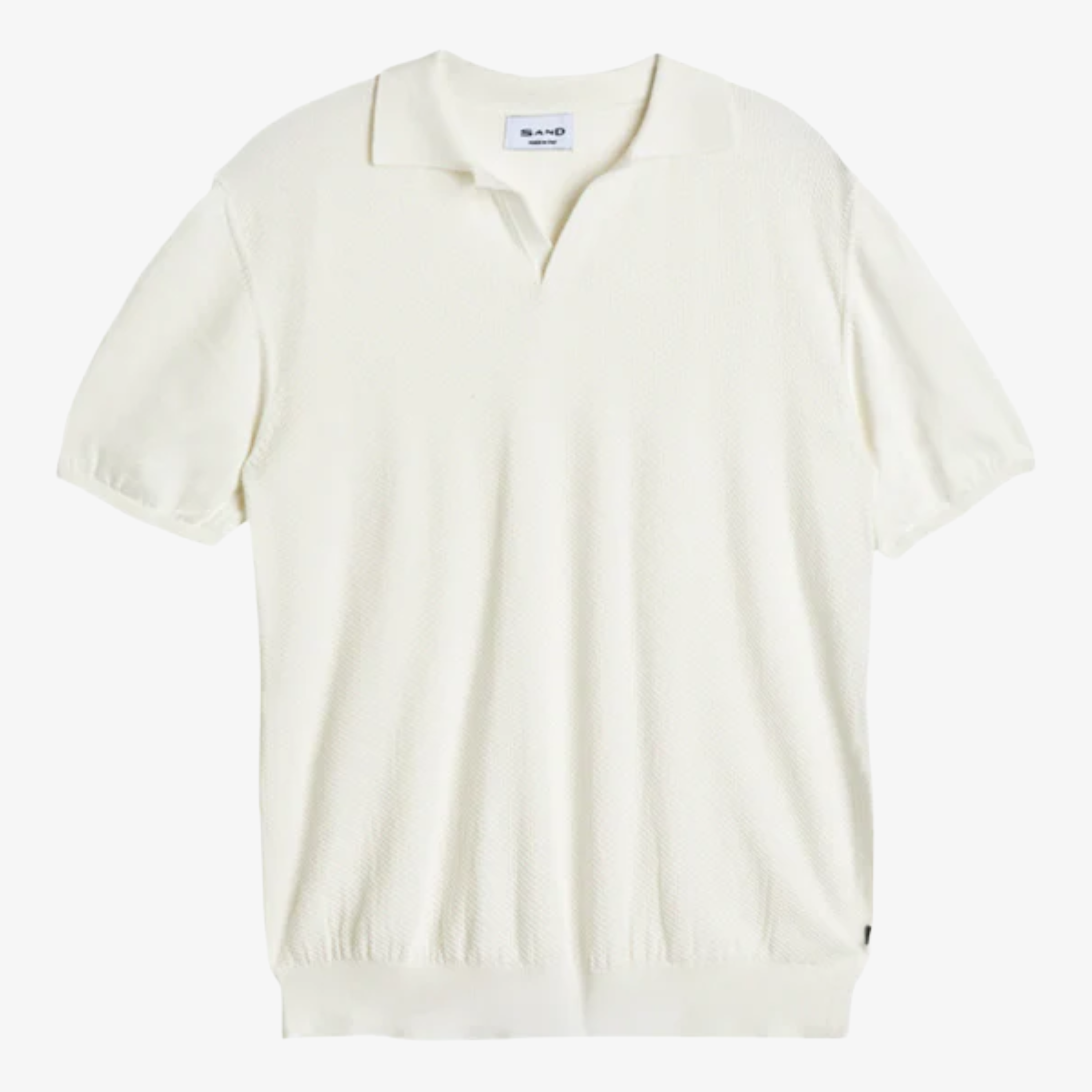 Sand Cotton Structured Open Collar Knitted Polo - White