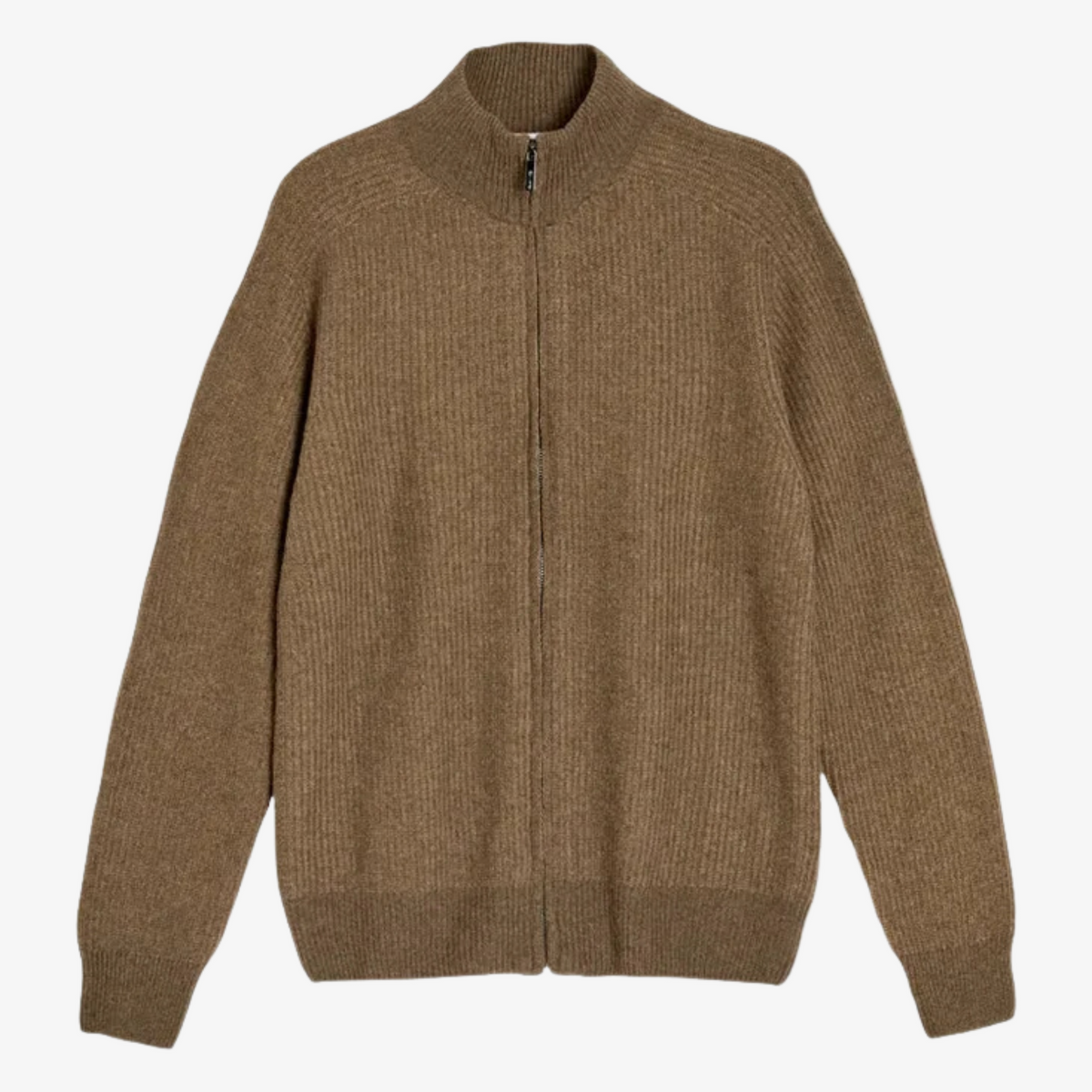 Sand Two Tone Rib Full Zip Cardigan - Brown