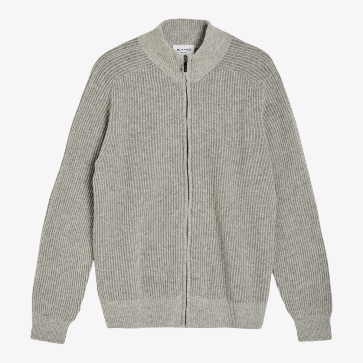 Sand Two Tone Rib Full Zip Cardigan - Grey