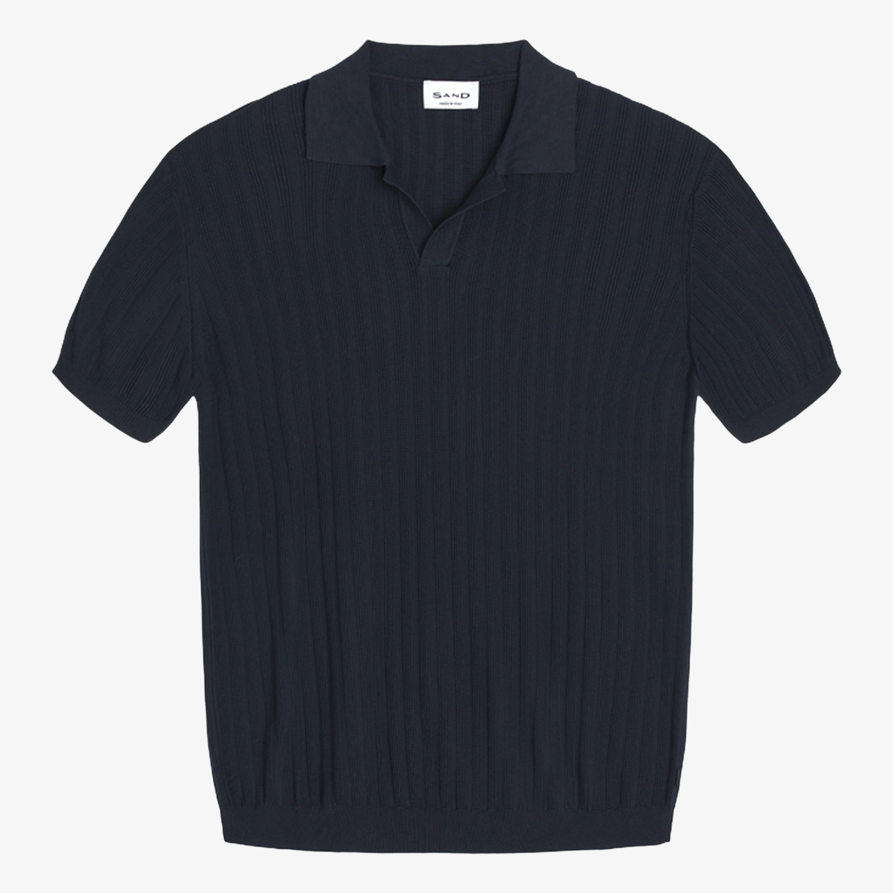 Sand Cotton Knitted Open Neck Polo Shirt - Navy
