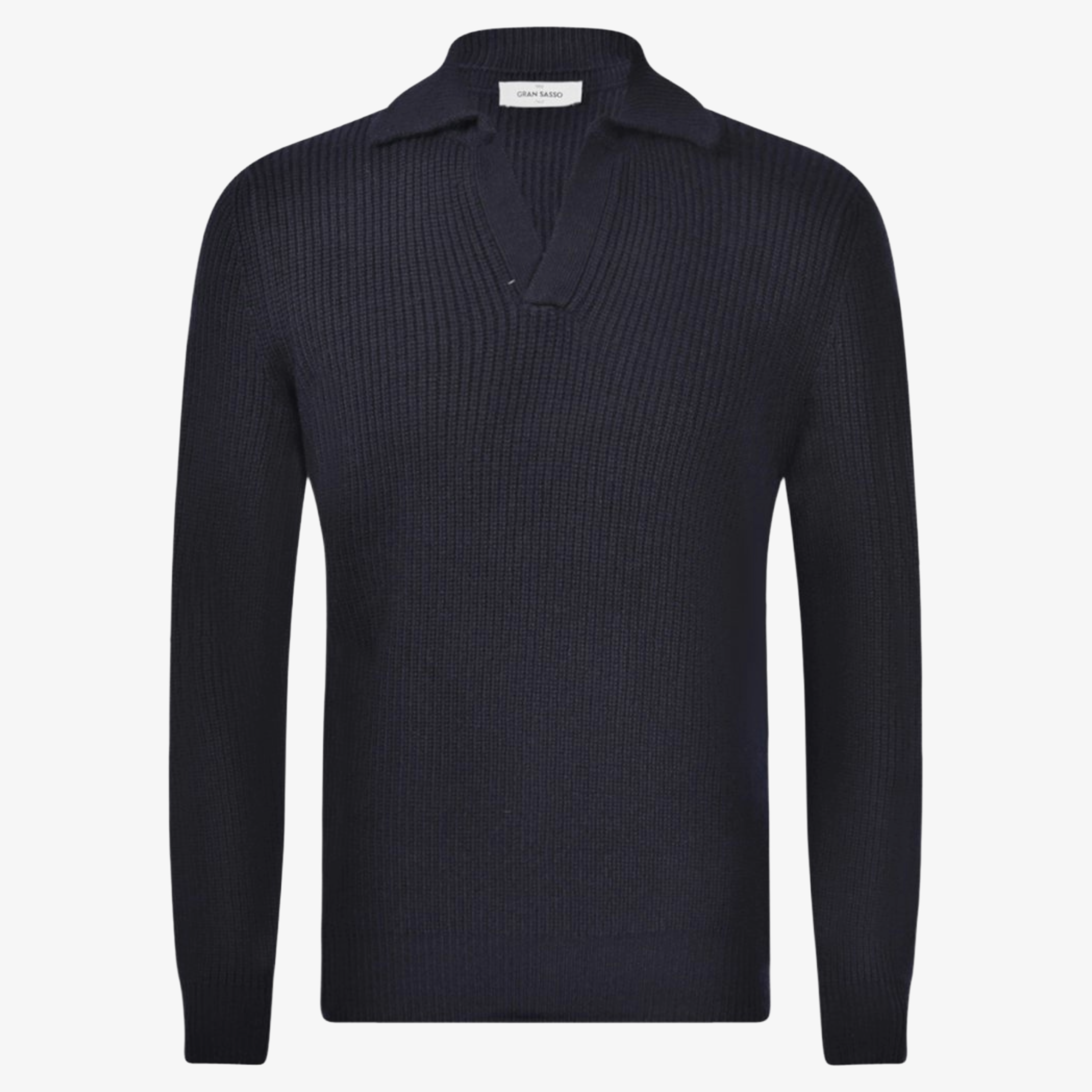 Gran Sasso Knitted Open Collar Polo Jumper - Dark Blue