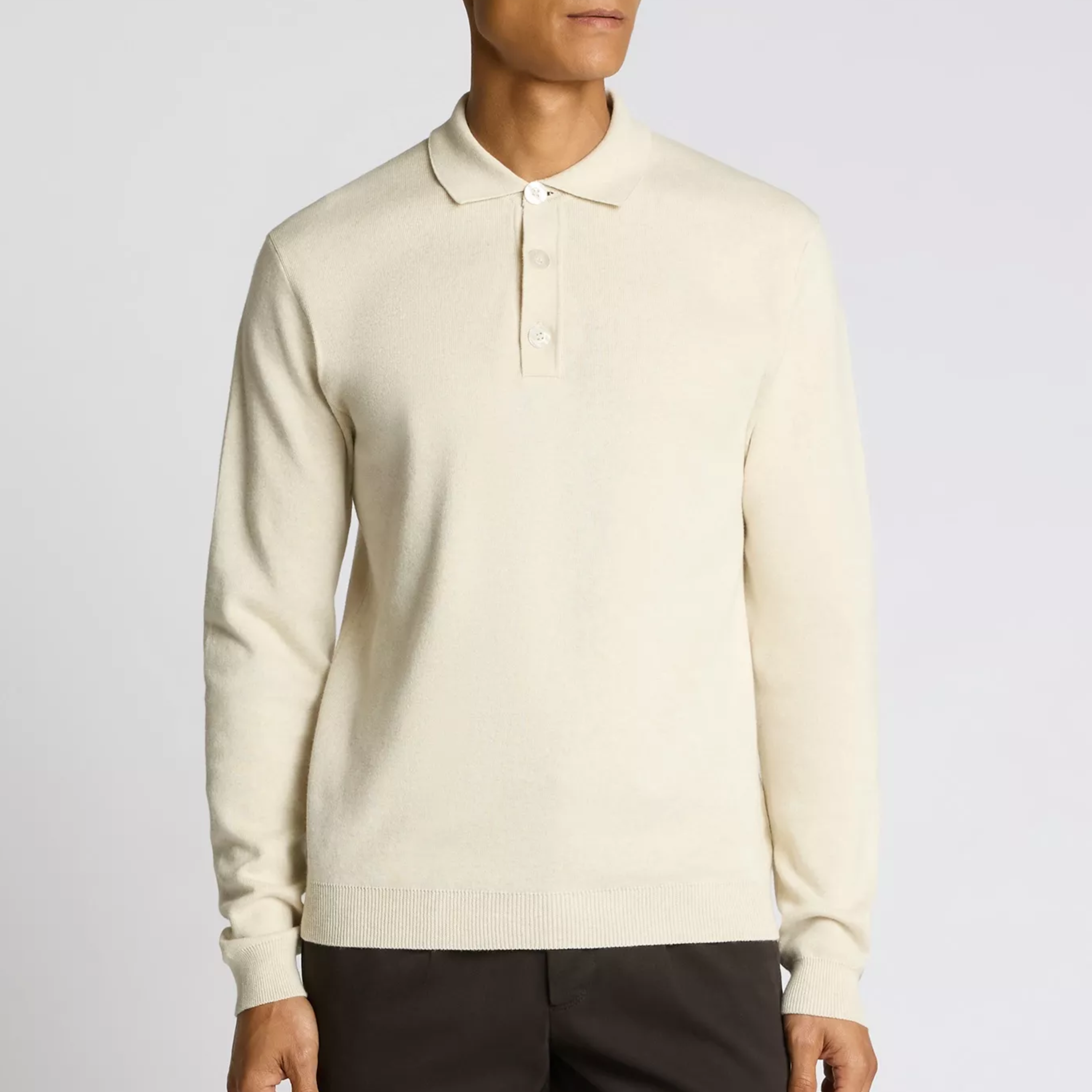 Remus Button Up Cotton Knitted Polo - Cream