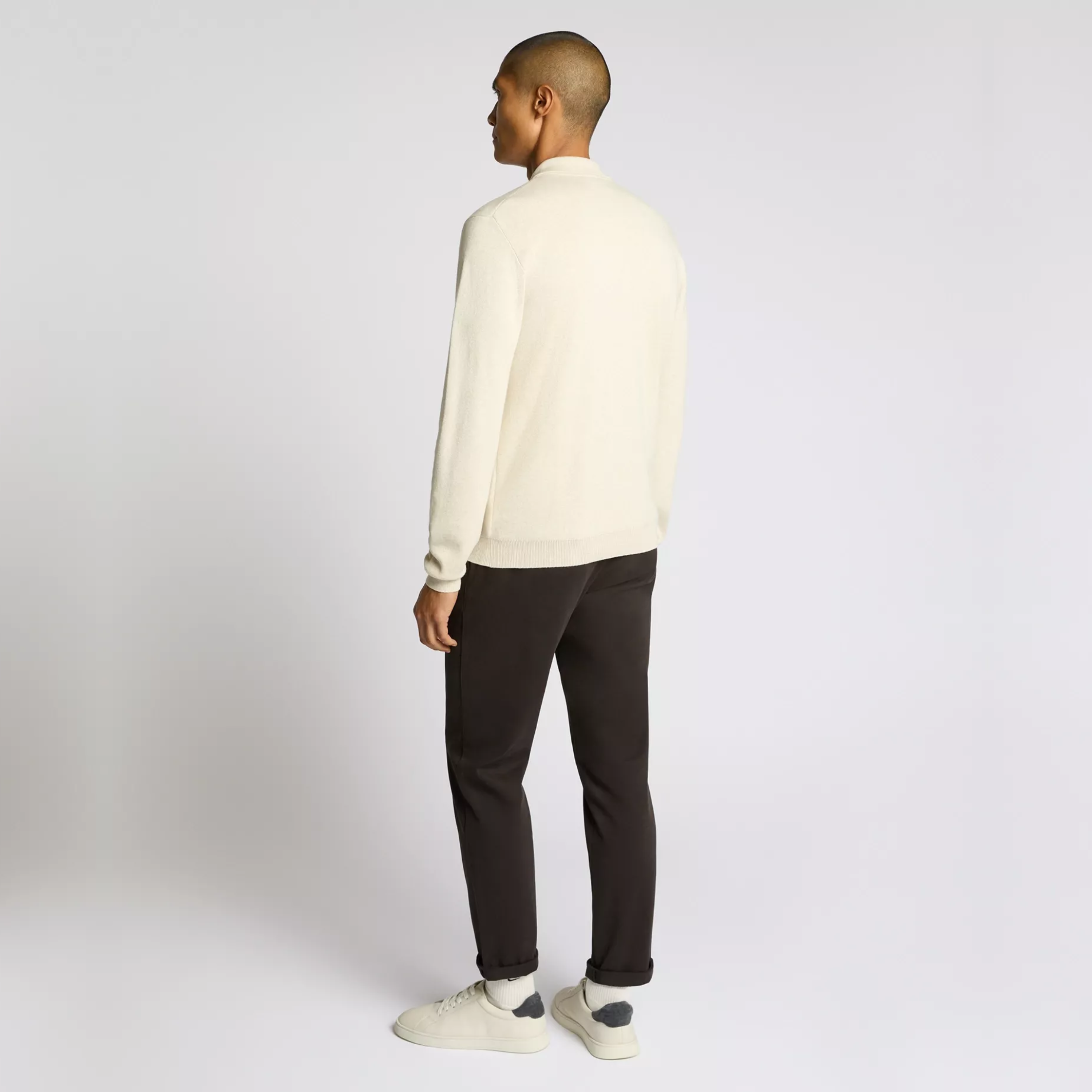 Remus Button Up Cotton Knitted Polo - Cream