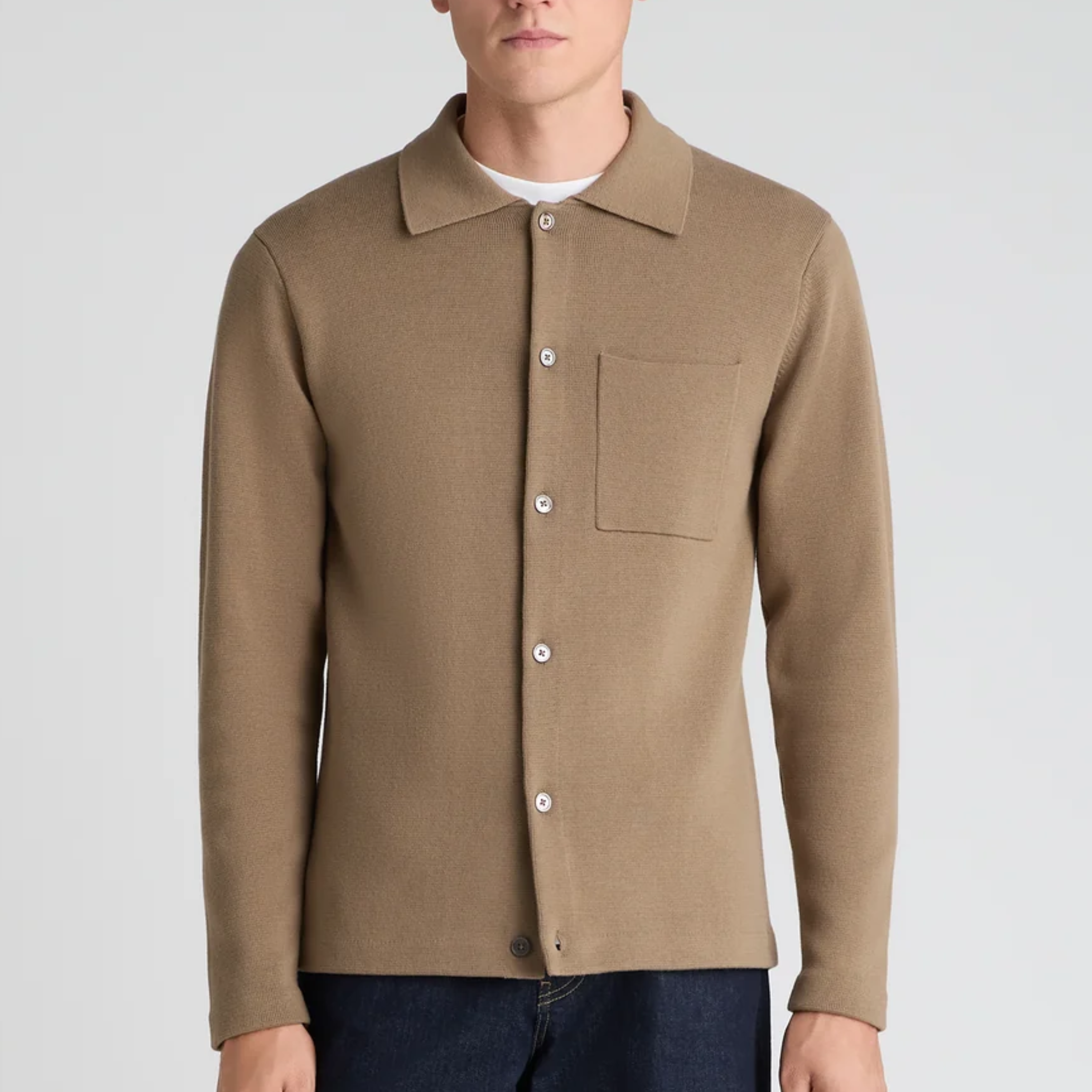 Remus Polo Collar Cotton Knitted Cardigan - Sand