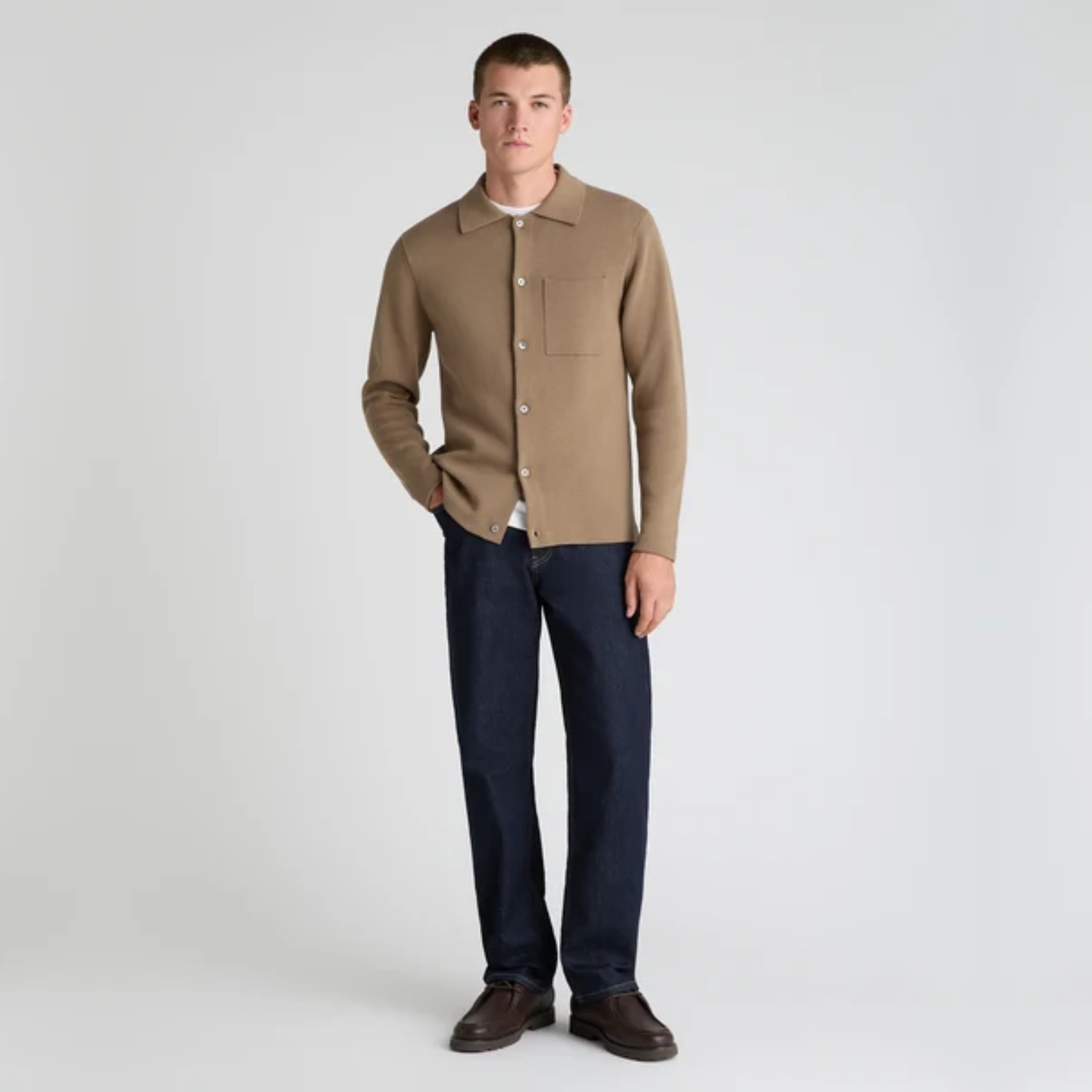 Remus Polo Collar Cotton Knitted Cardigan - Sand