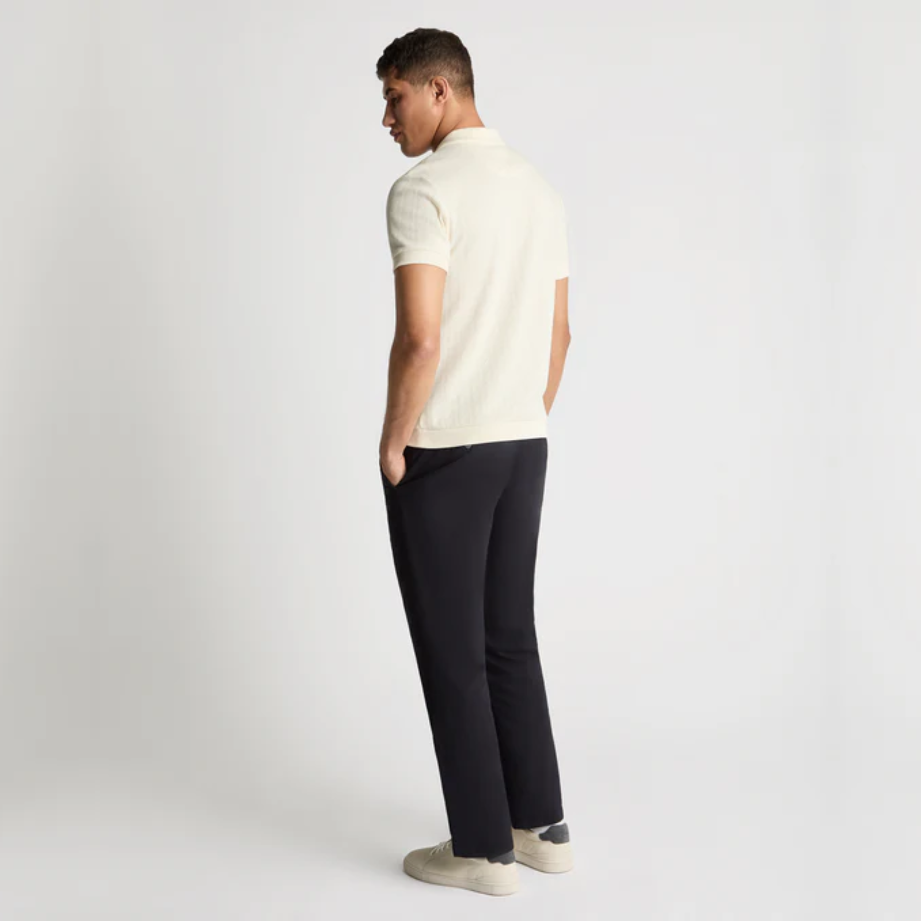 Remus Cable Patterned Cotton Polo Shirt - Cream