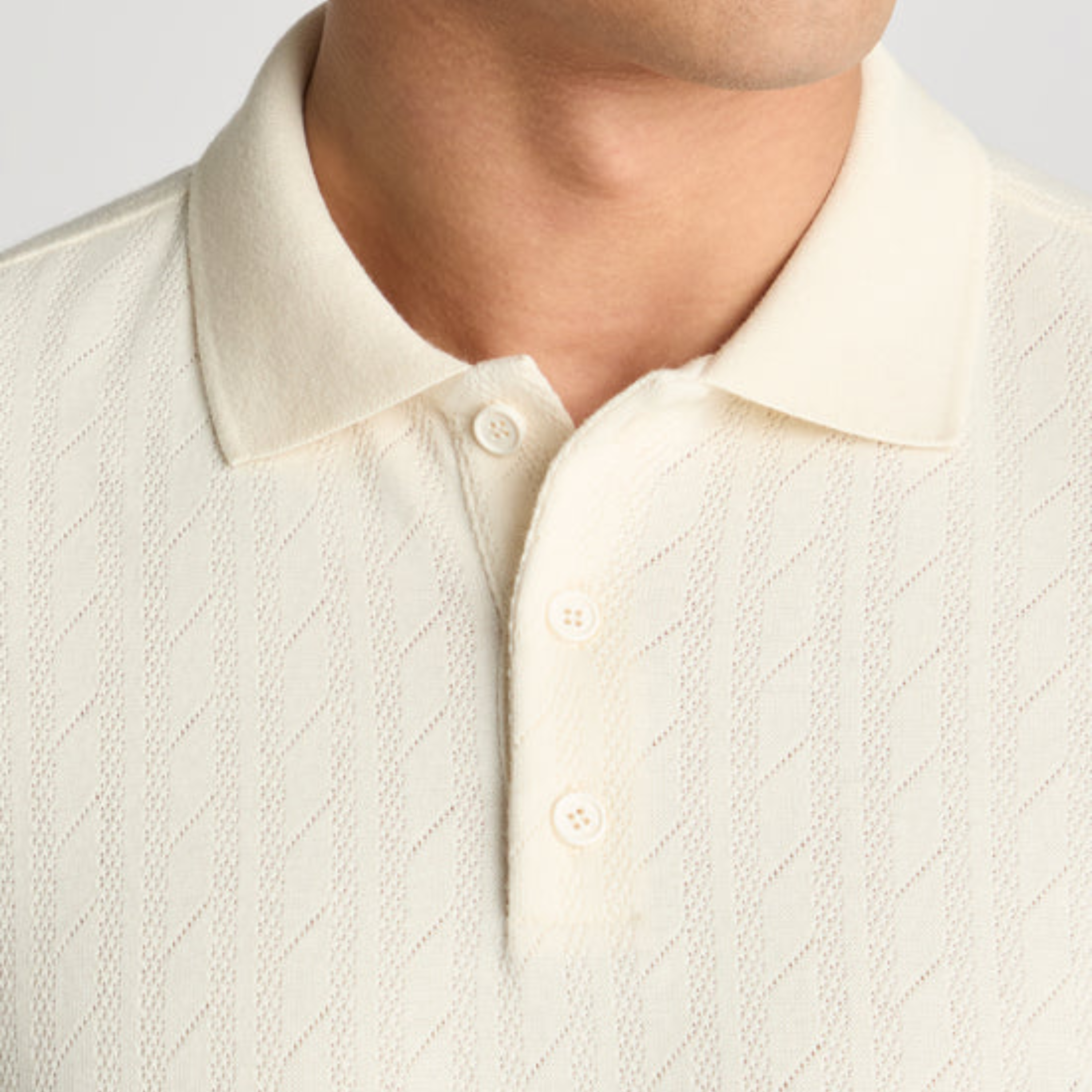 Remus Cable Patterned Cotton Polo Shirt - Cream