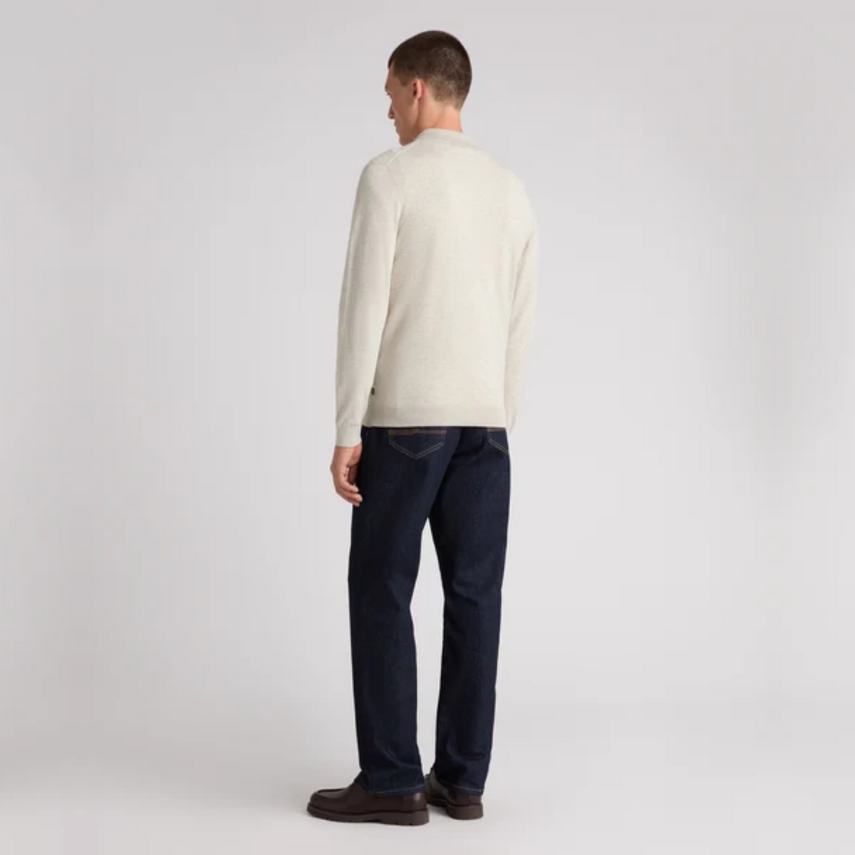 Remus Textured Knitted Long Sleeve Polo Shirt - Ecru