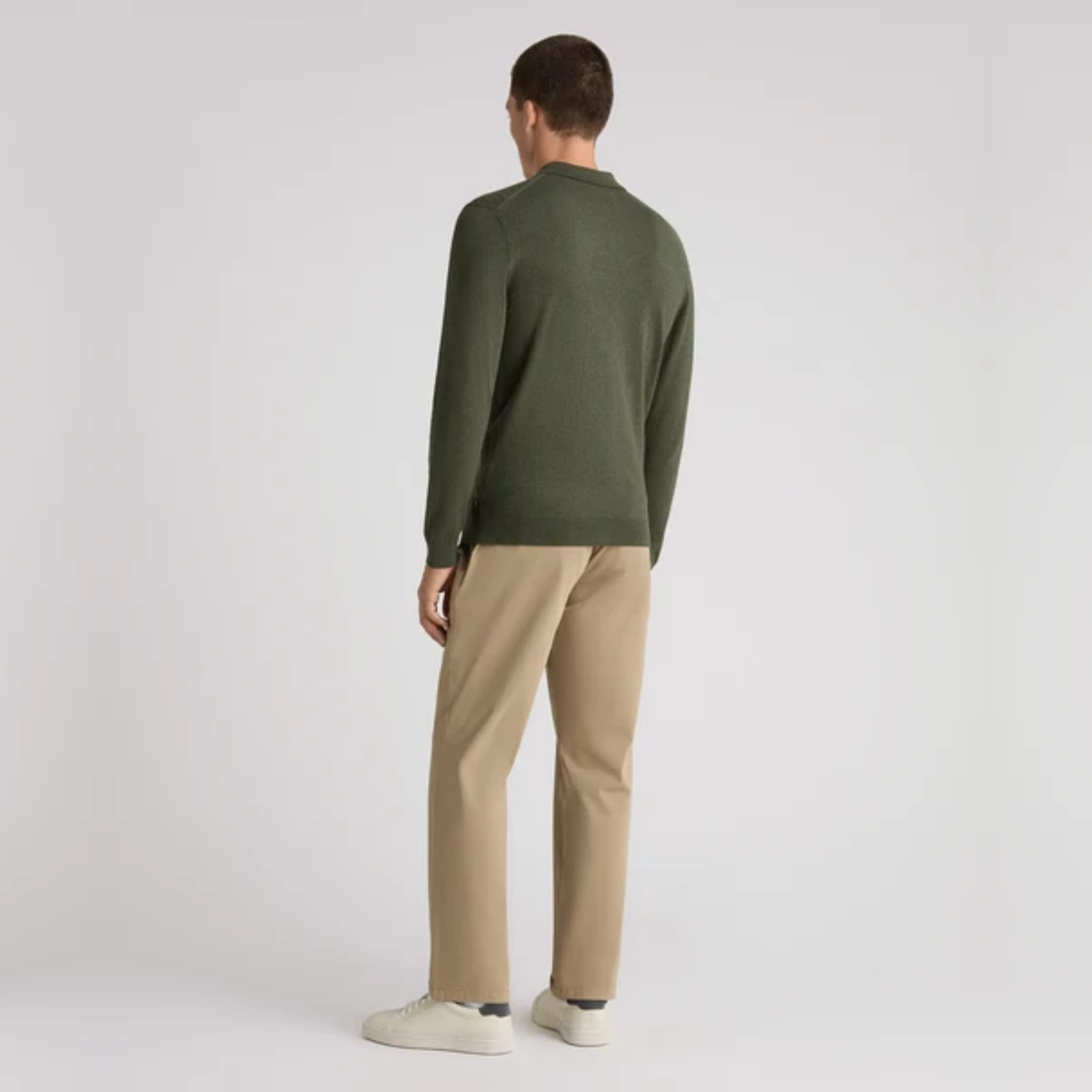 Remus Textured Knitted Long Sleeve Polo Shirt - Green