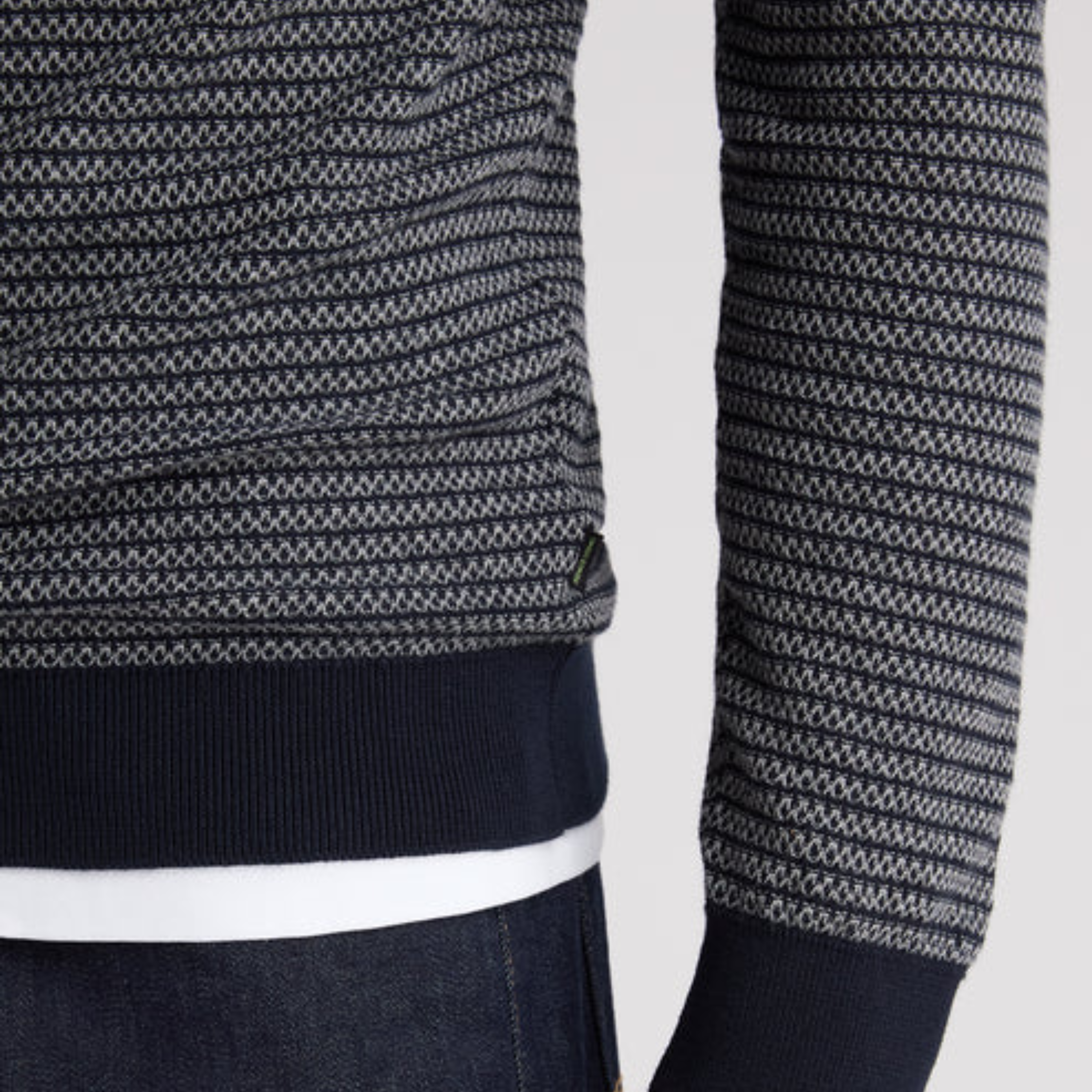 Remus Textured Long Sleeve Cotton Polo Shirt - Navy
