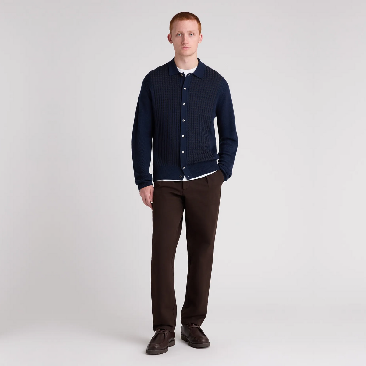 Remus Panelled Wool Blend Knitted Cardigan - Navy