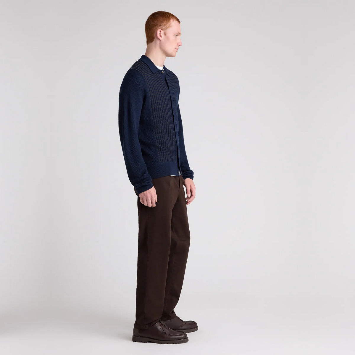 Remus Panelled Wool Blend Knitted Cardigan - Navy