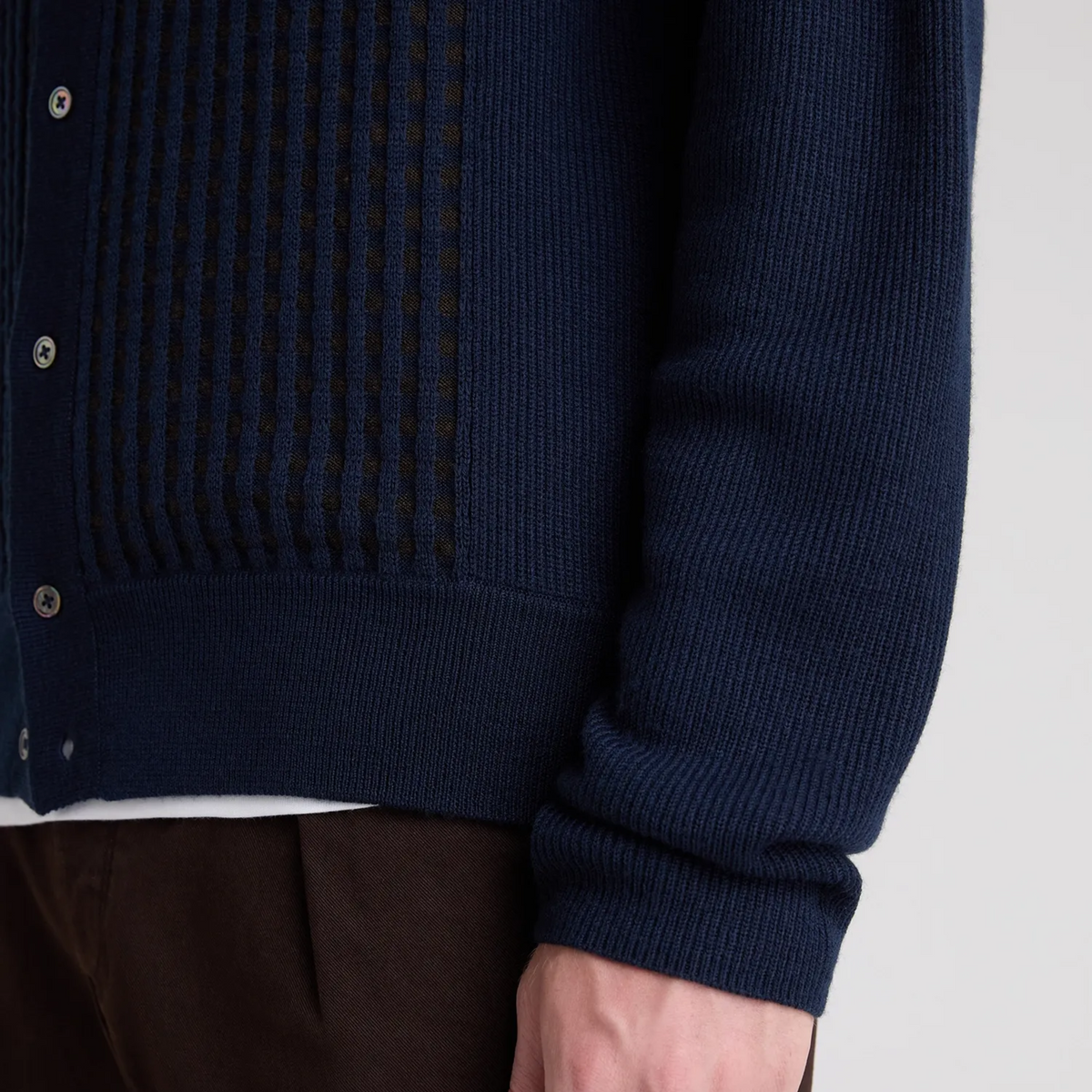 Remus Panelled Wool Blend Knitted Cardigan - Navy