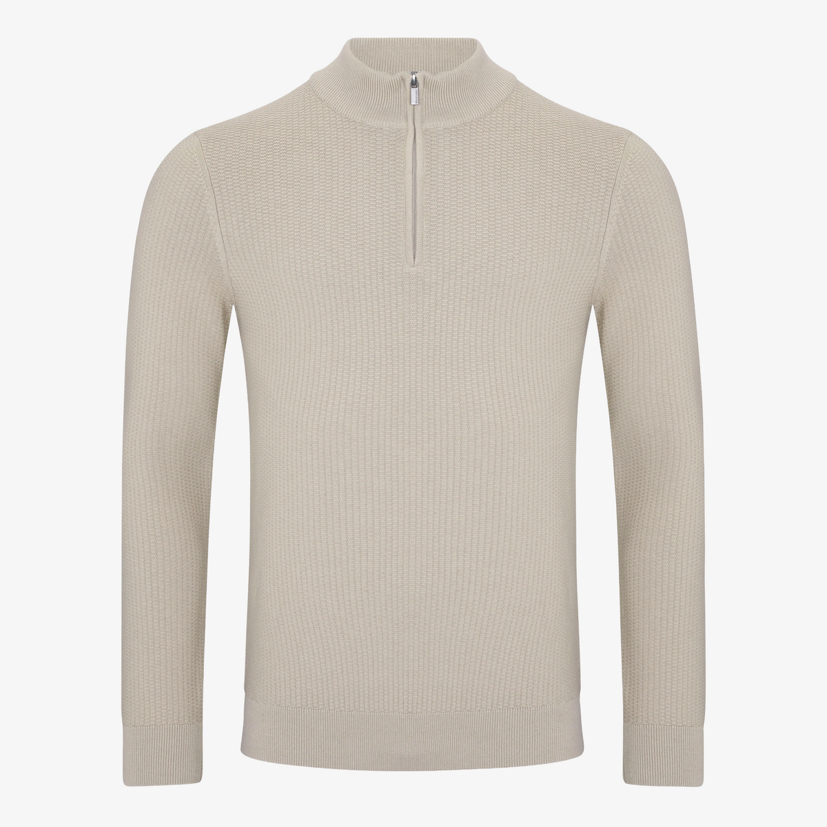 Remus Half Zip Textured Cotton Jumper - Stone