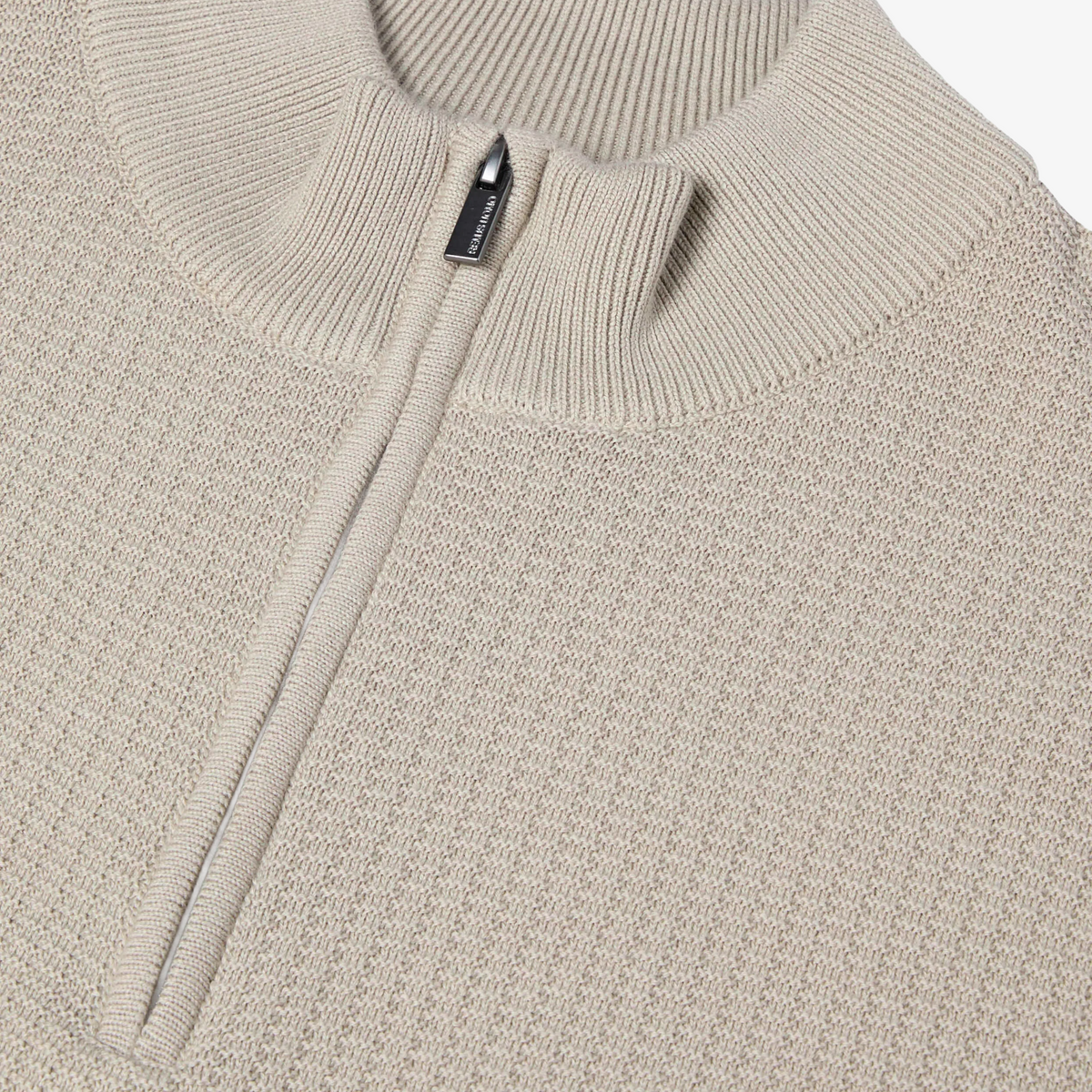 Remus Half Zip Textured Cotton Jumper - Stone