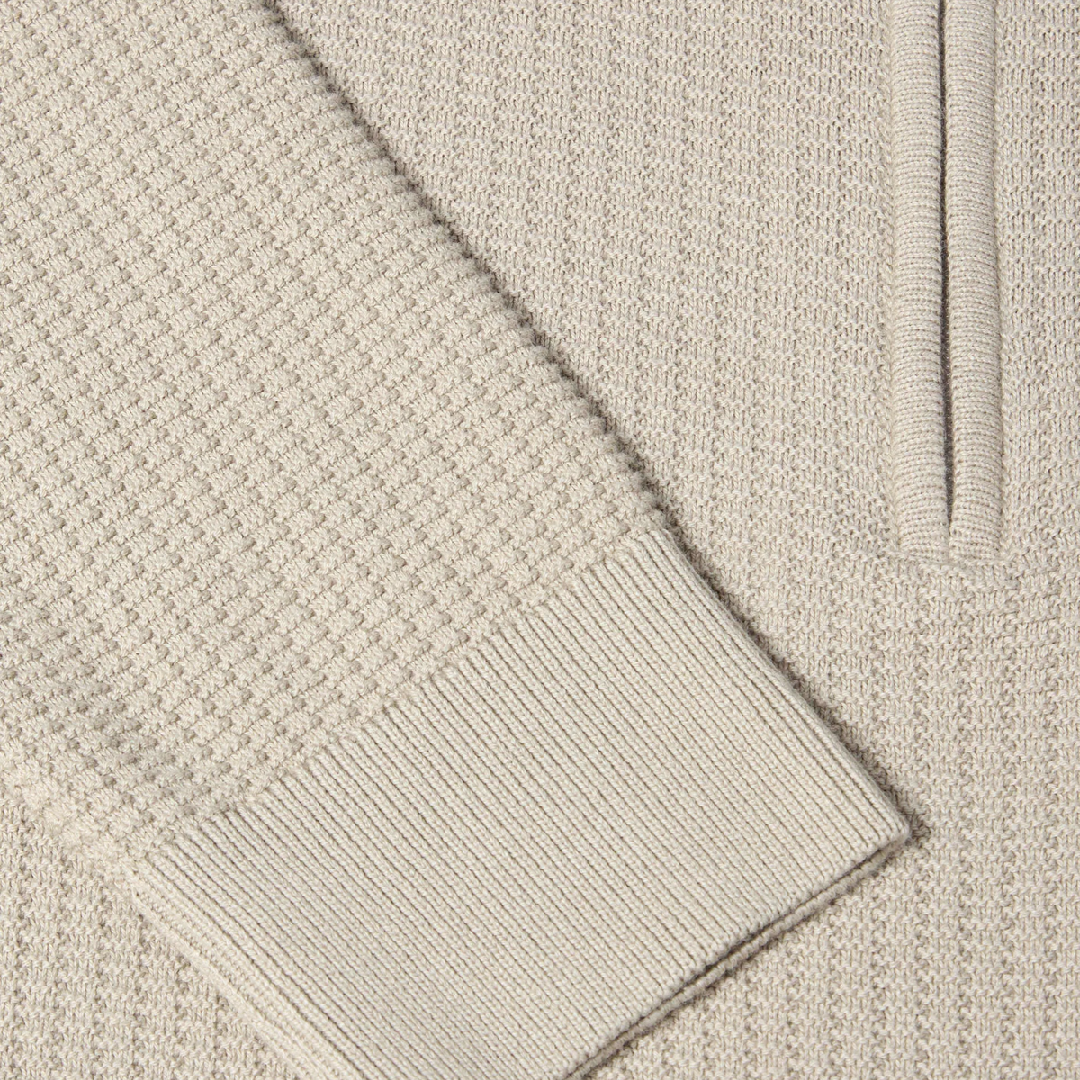 Remus Half Zip Textured Cotton Jumper - Stone