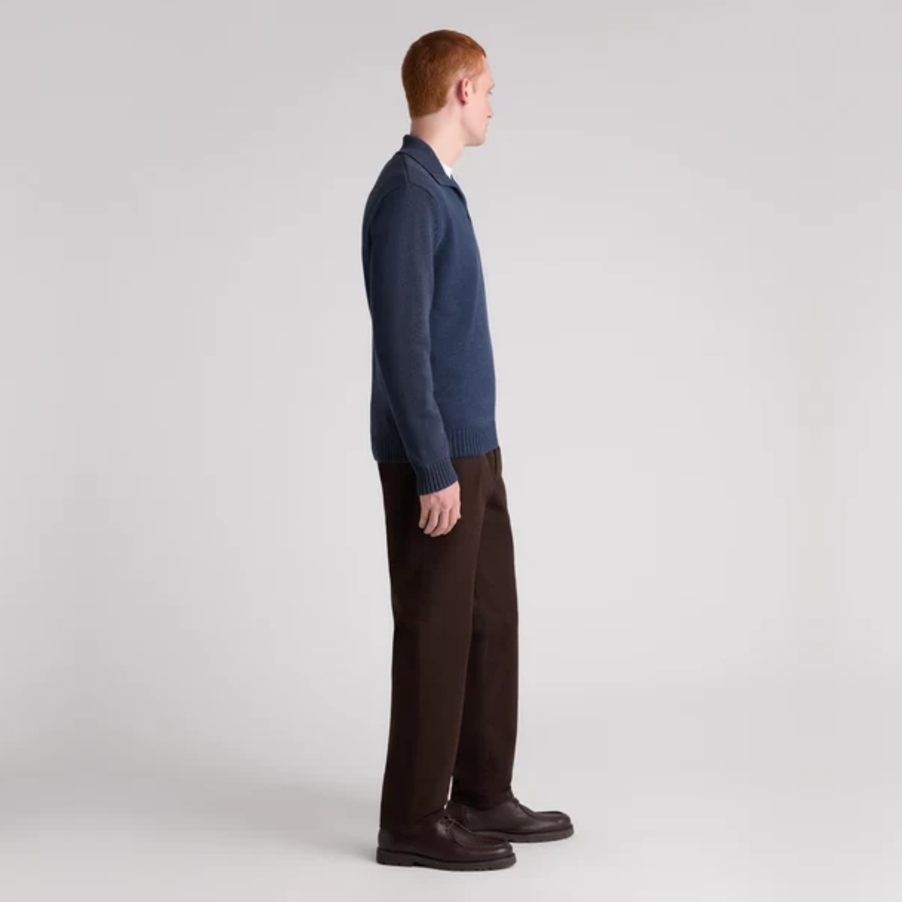 Remus Collared V Neck Cotton Jumper - Navy