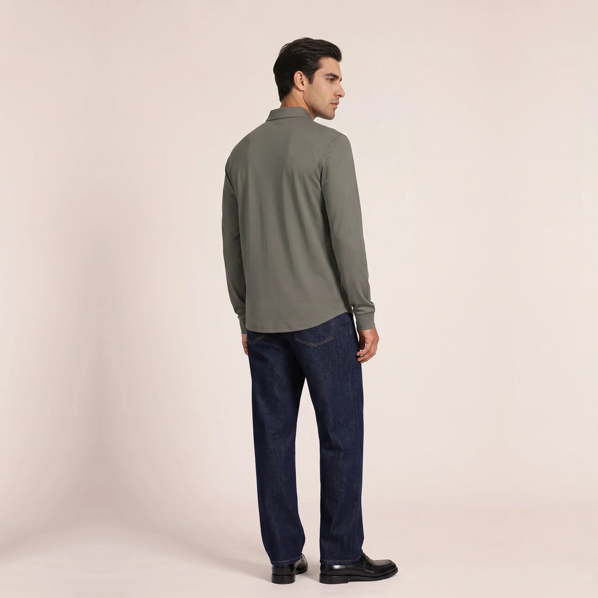 Thomas Maine Liquid Cotton Long Sleeve Polo Shirt - Soft Green
