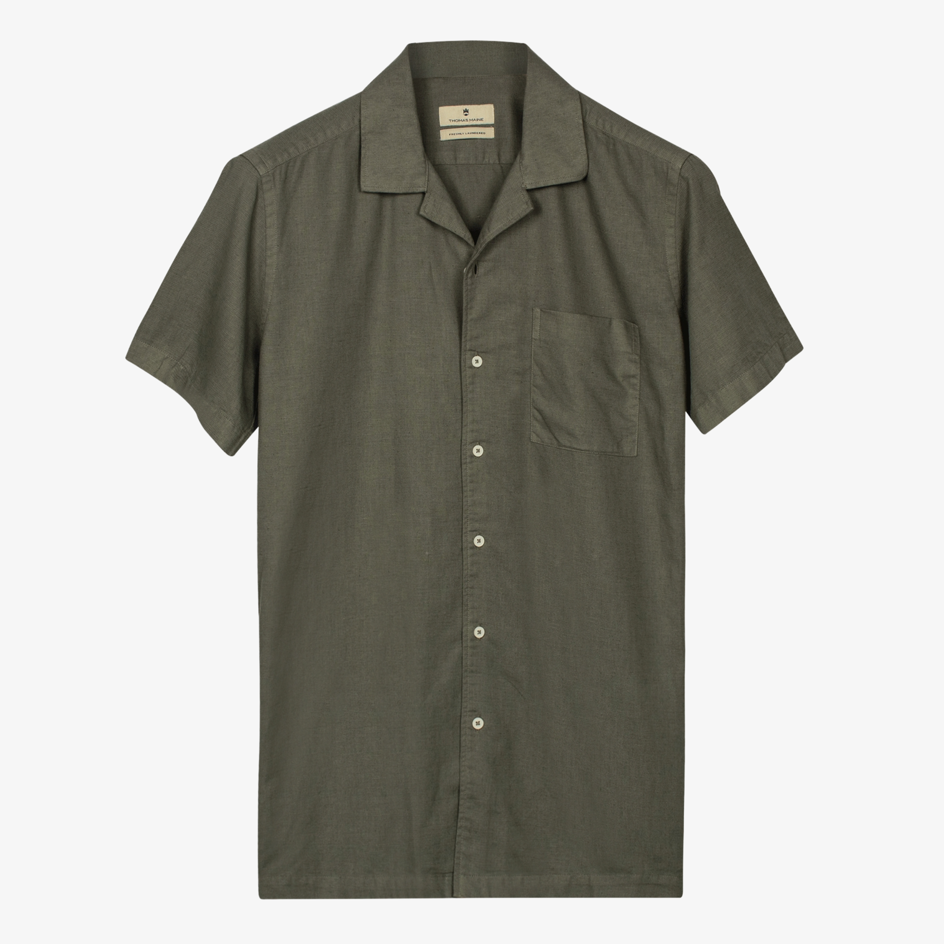 Thomas Maine Cotton Linen Short Sleeve Shirt - Green