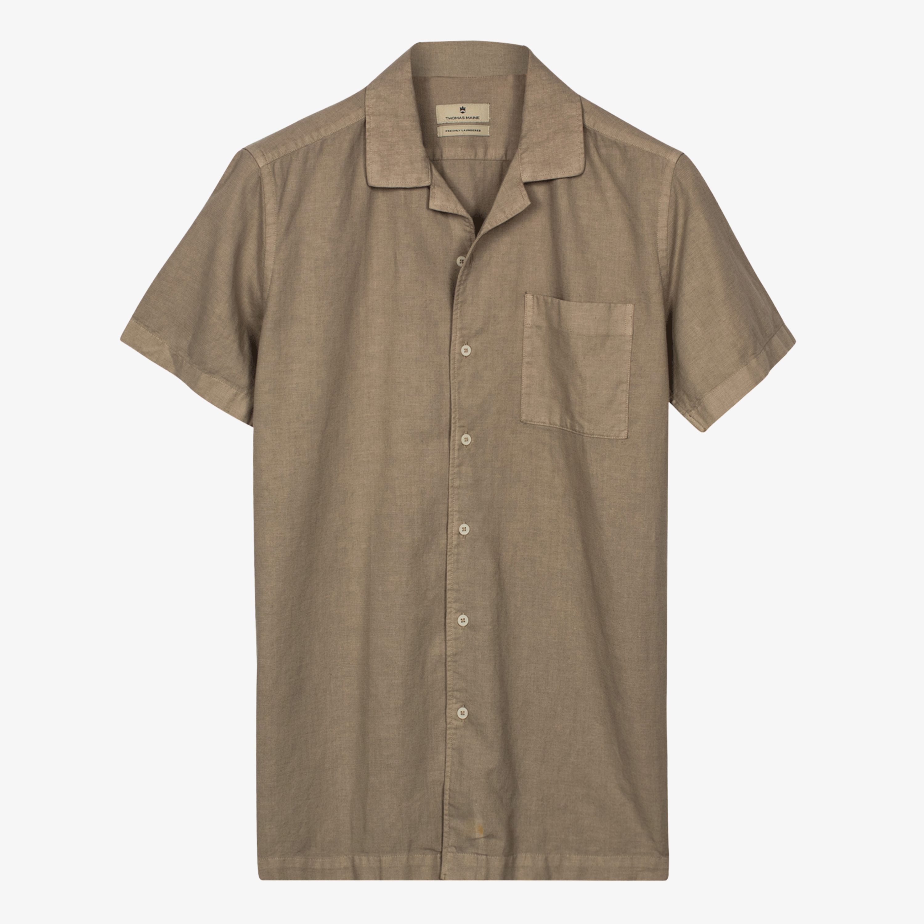 Thomas Maine Cotton Linen Short Sleeve Shirt - Taupe