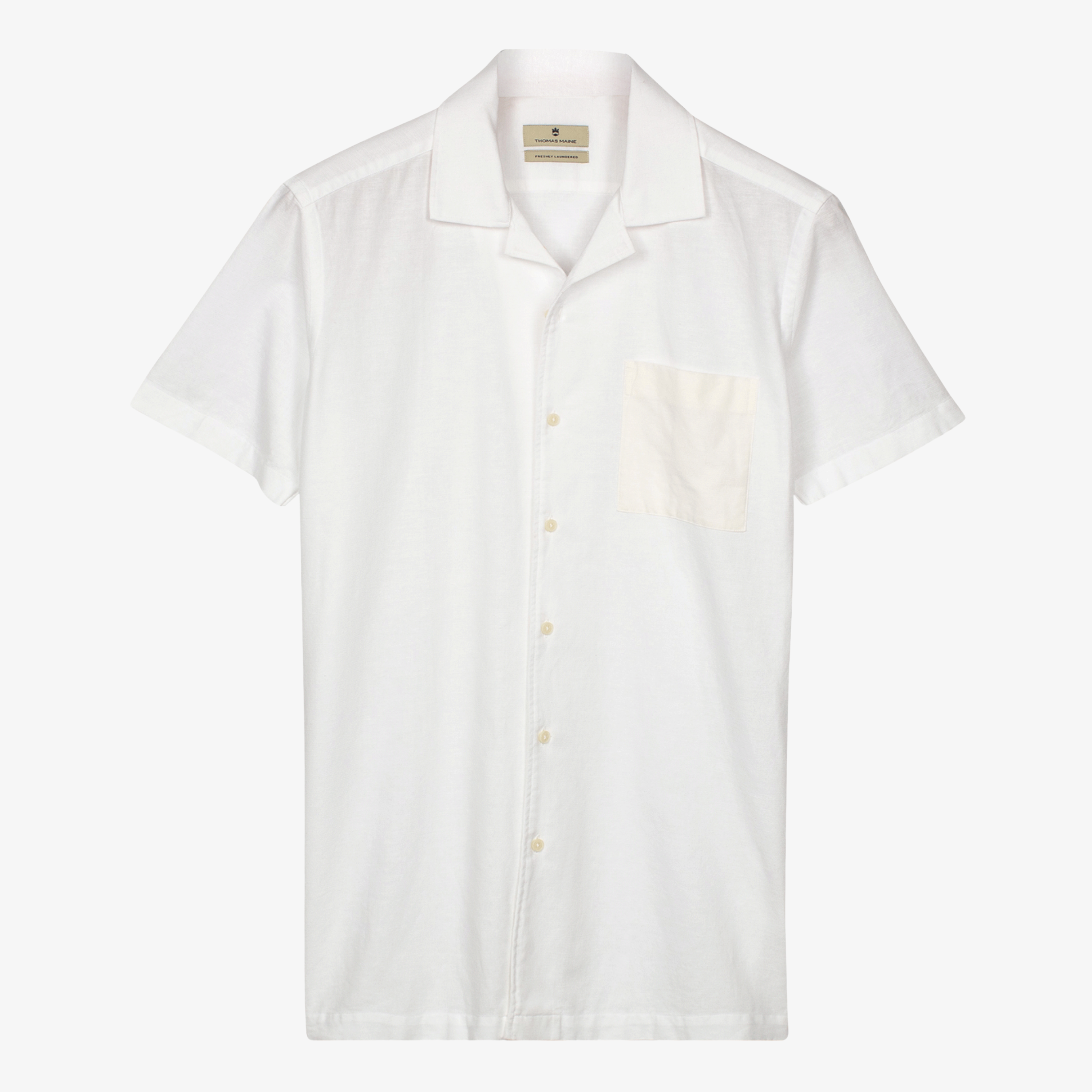 Thomas Maine Cotton Linen Short Sleeve Shirt - White