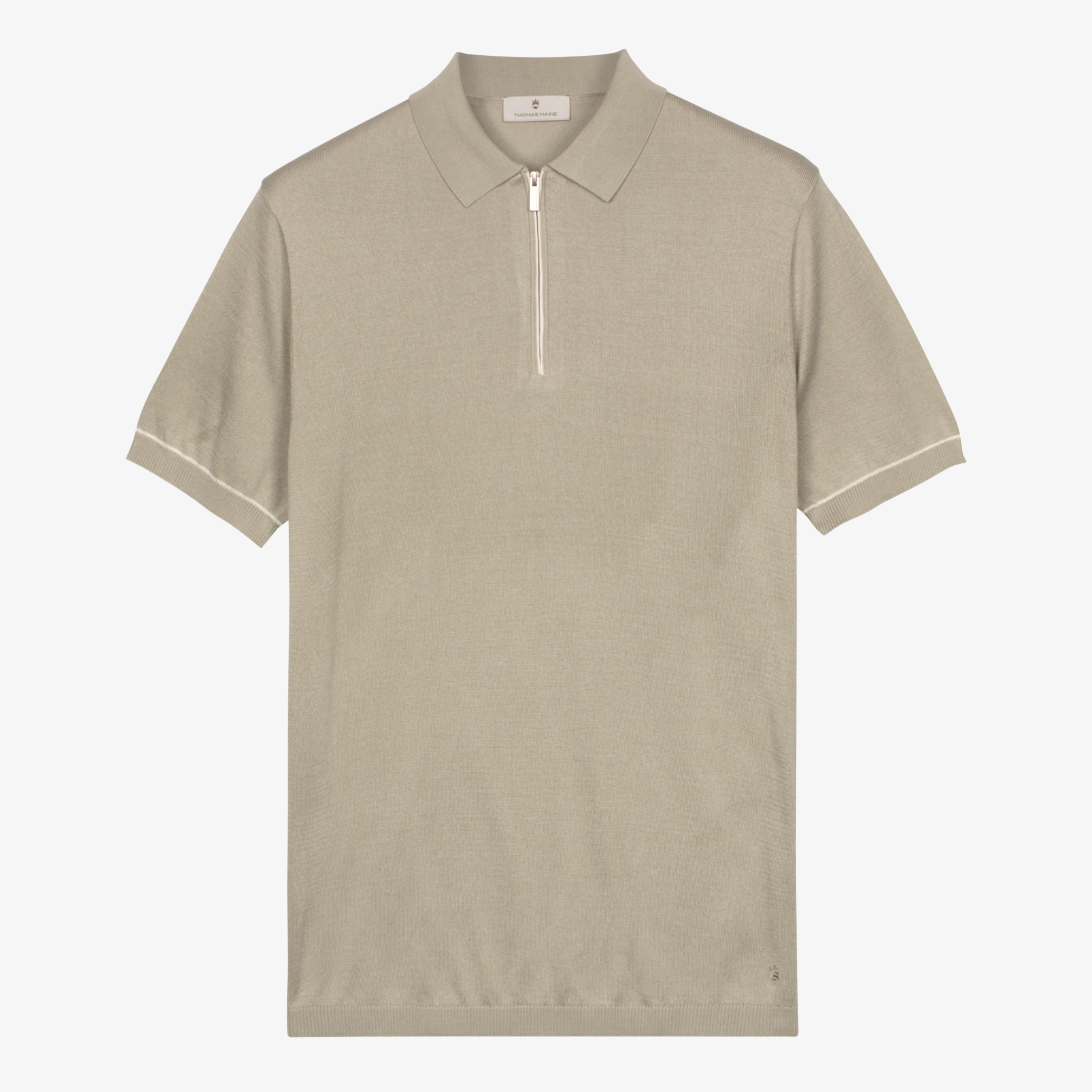 Thomas Maine Knitted Zip Polo - Soft Green