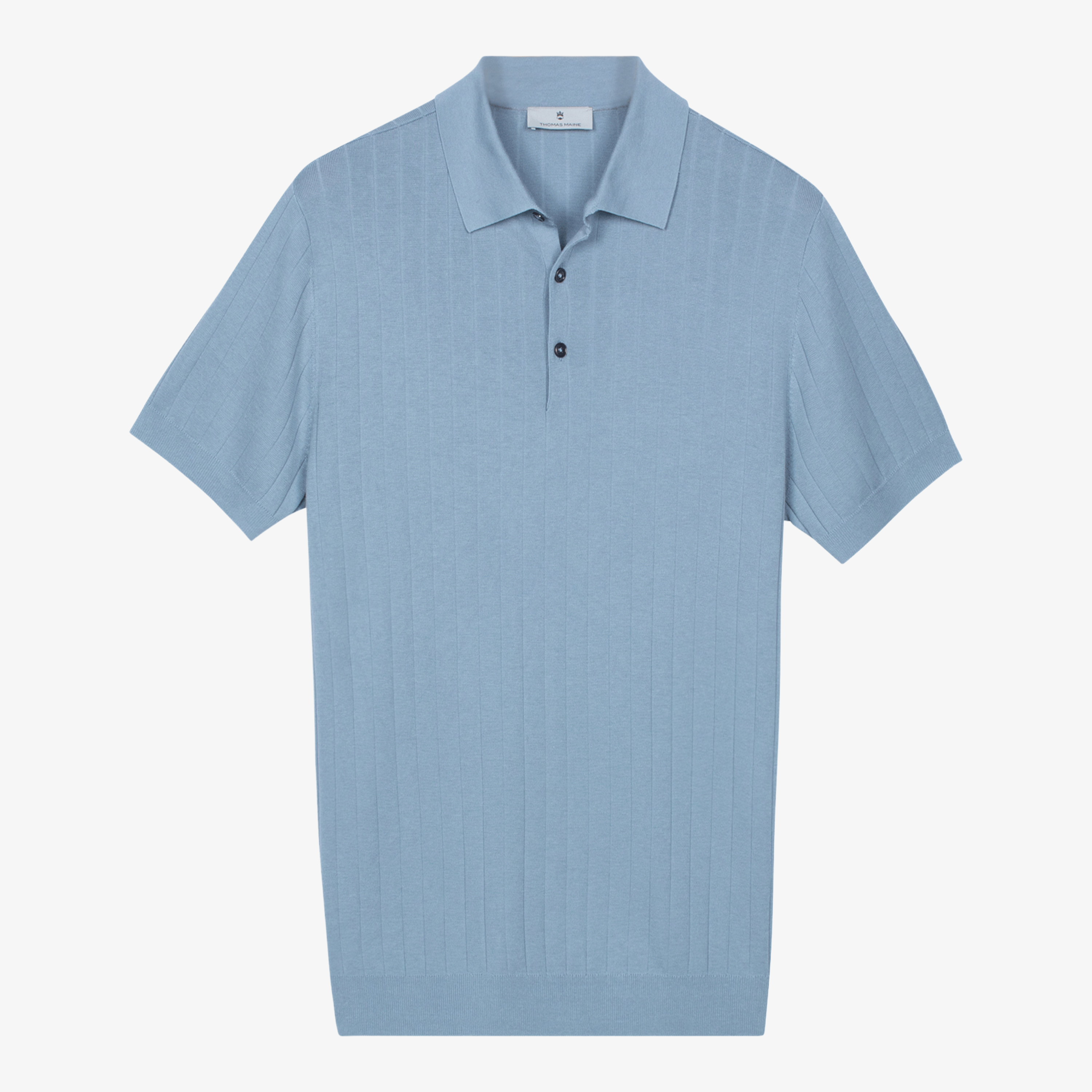 Thomas Maine Ribbed Knitted Polo - Light Blue