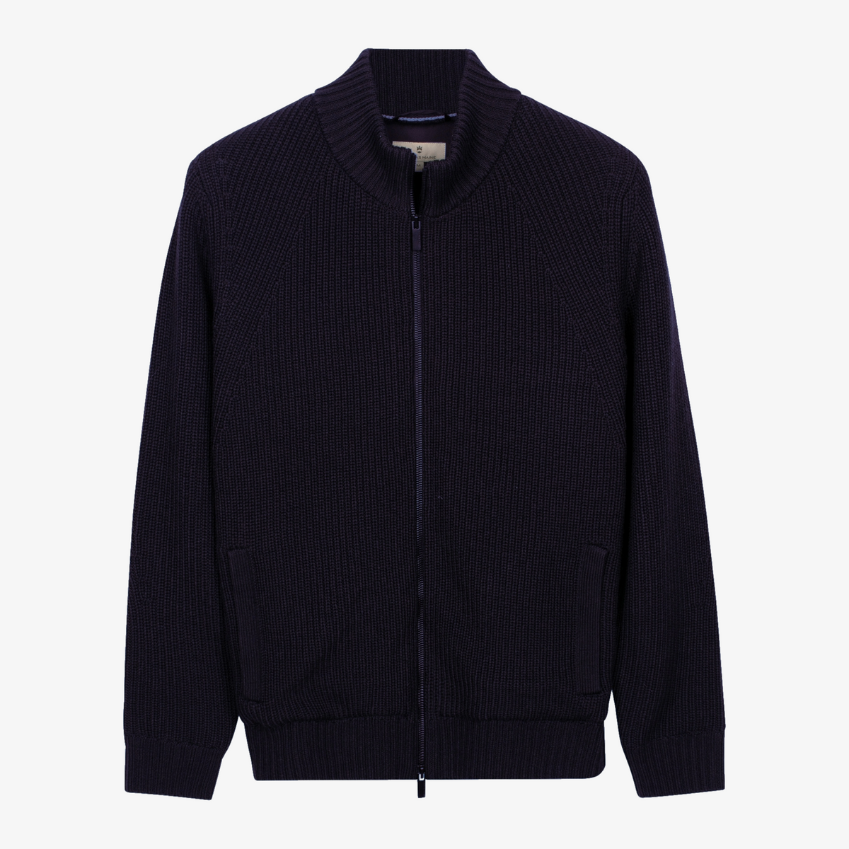 Thomas Maine Chunky Knitted Lined Zip Cardigan - Navy