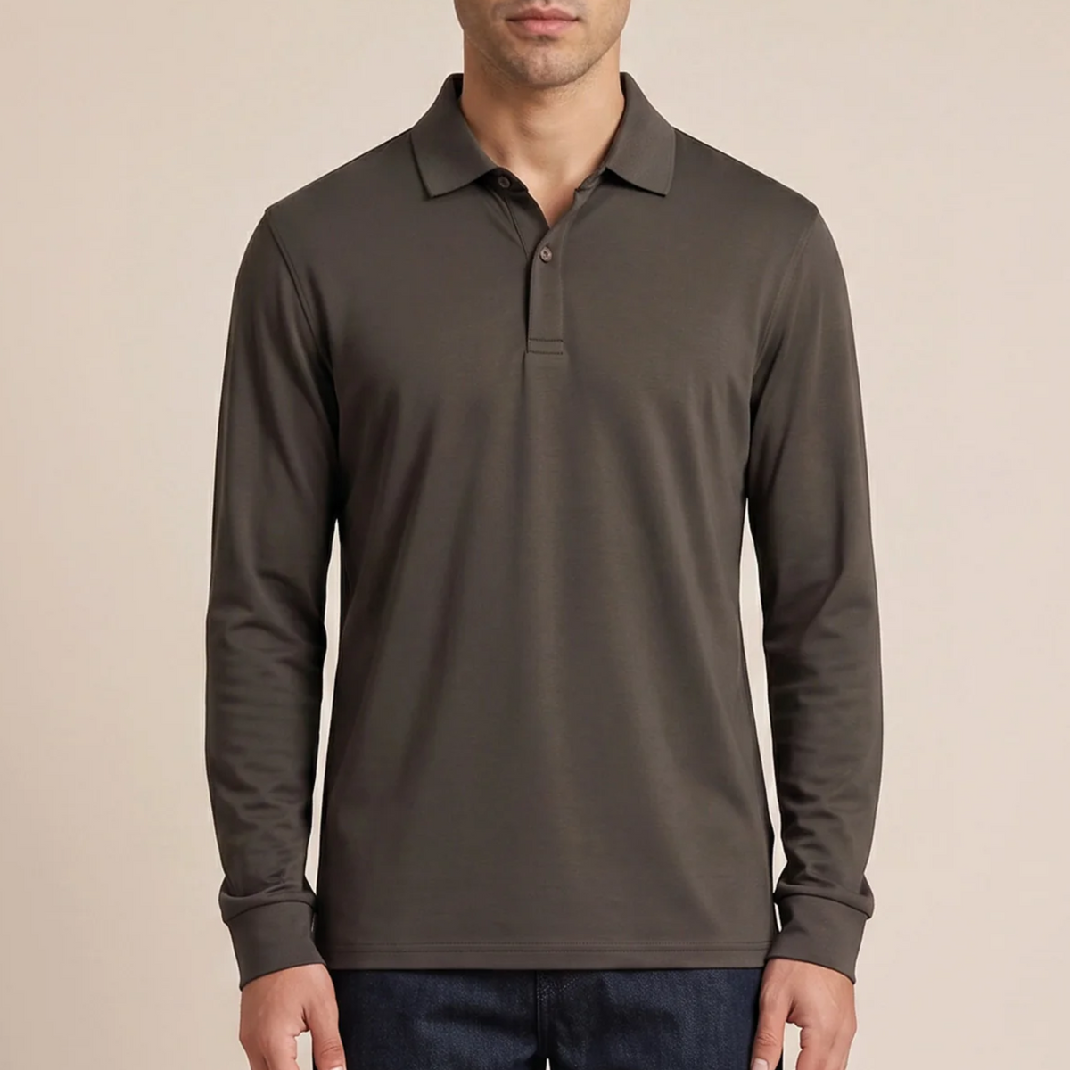 Thomas Maine Liquid Cotton Long Sleeve Polo Shirt - Chocolate Brown