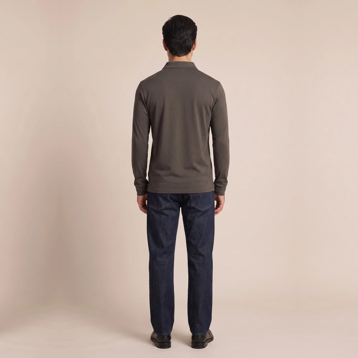 Thomas Maine Liquid Cotton Long Sleeve Polo Shirt - Chocolate Brown