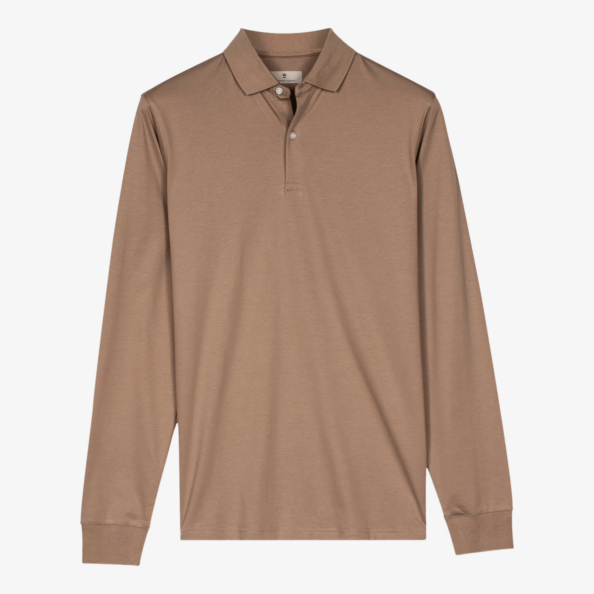 Thomas Maine Liquid Cotton Long Sleeve Polo Shirt - Beige