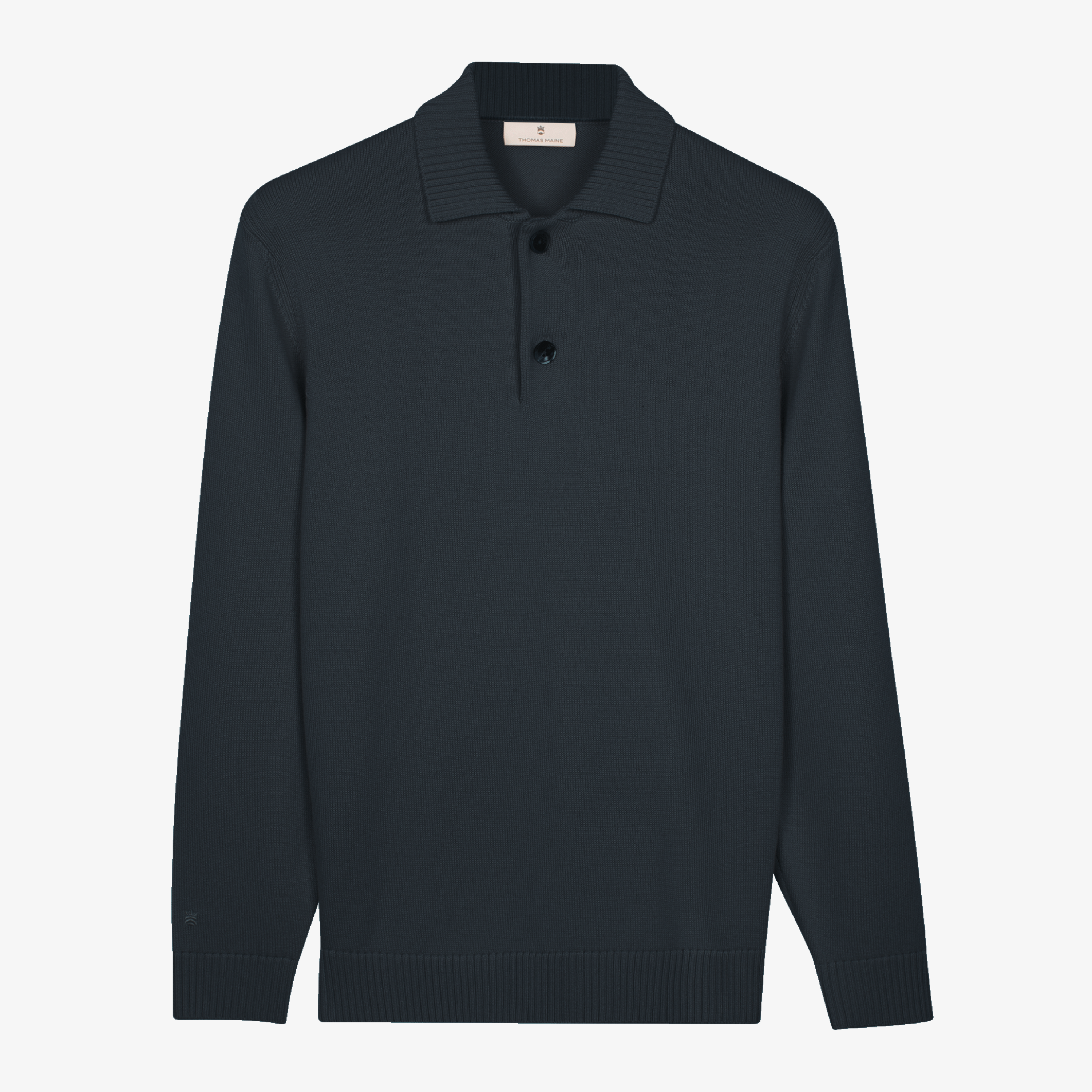 Thomas Maine Merino Wool Polo Collar Jumper - Navy