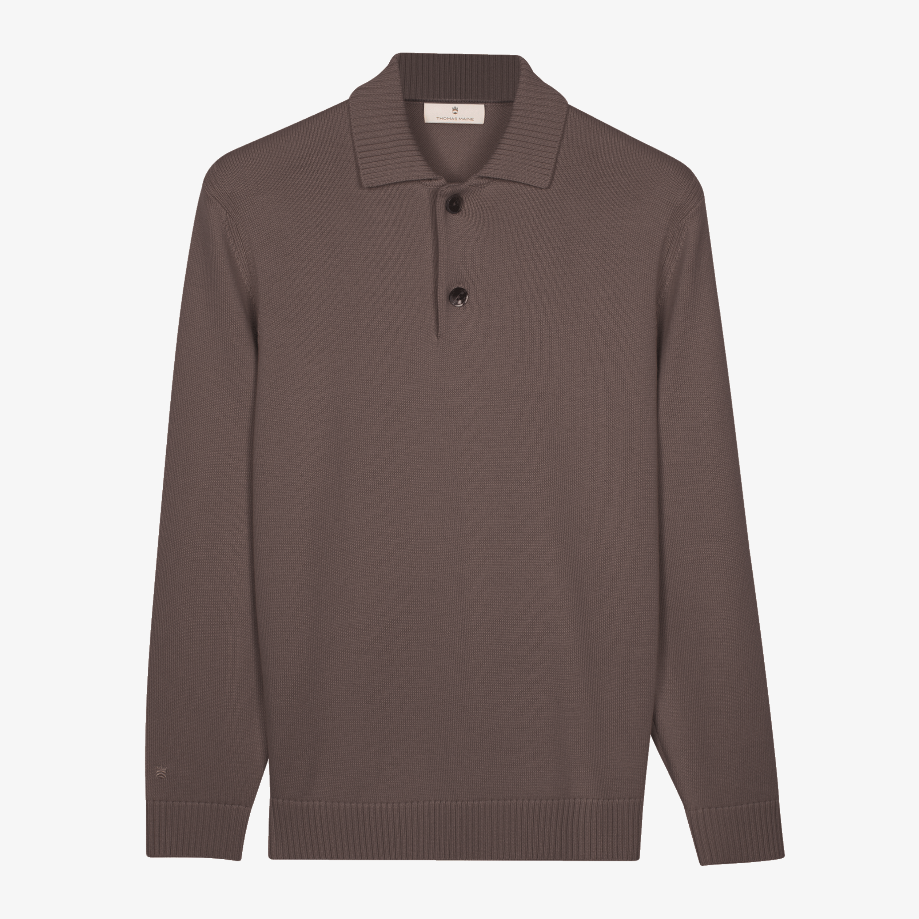 Thomas Maine Merino Wool Polo Collar Jumper - Taupe Melange
