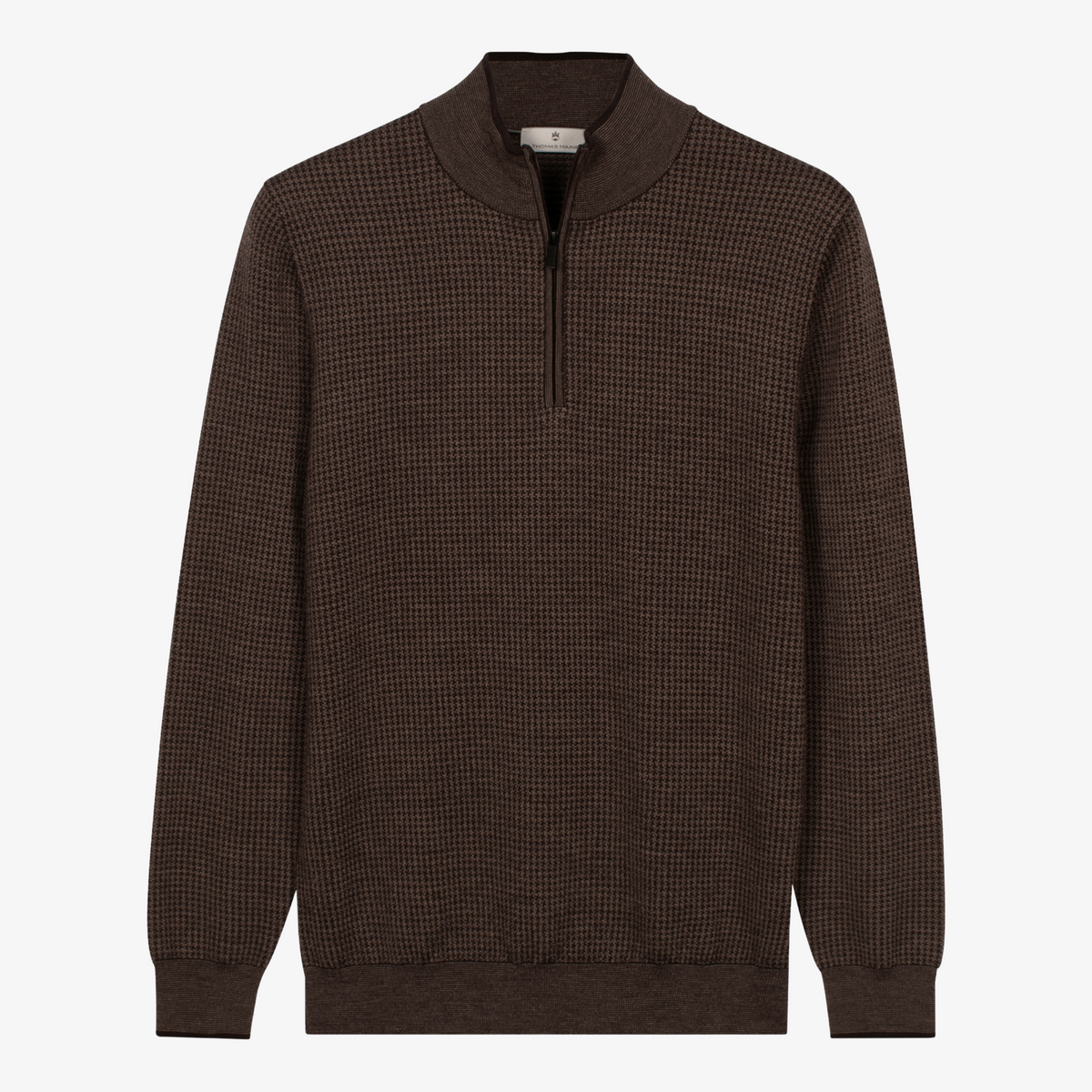 Thomas Maine Half Zip Merino Jacquard Knitted Jumper - Brown