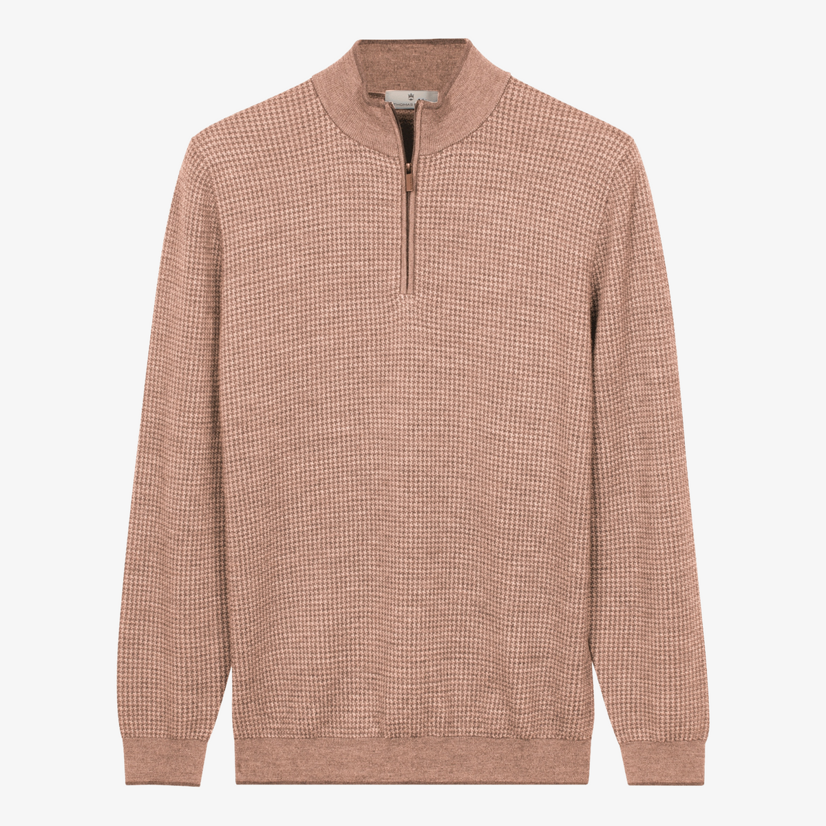 Thomas Maine Half Zip Merino Jacquard Knitted Jumper - Light Beige