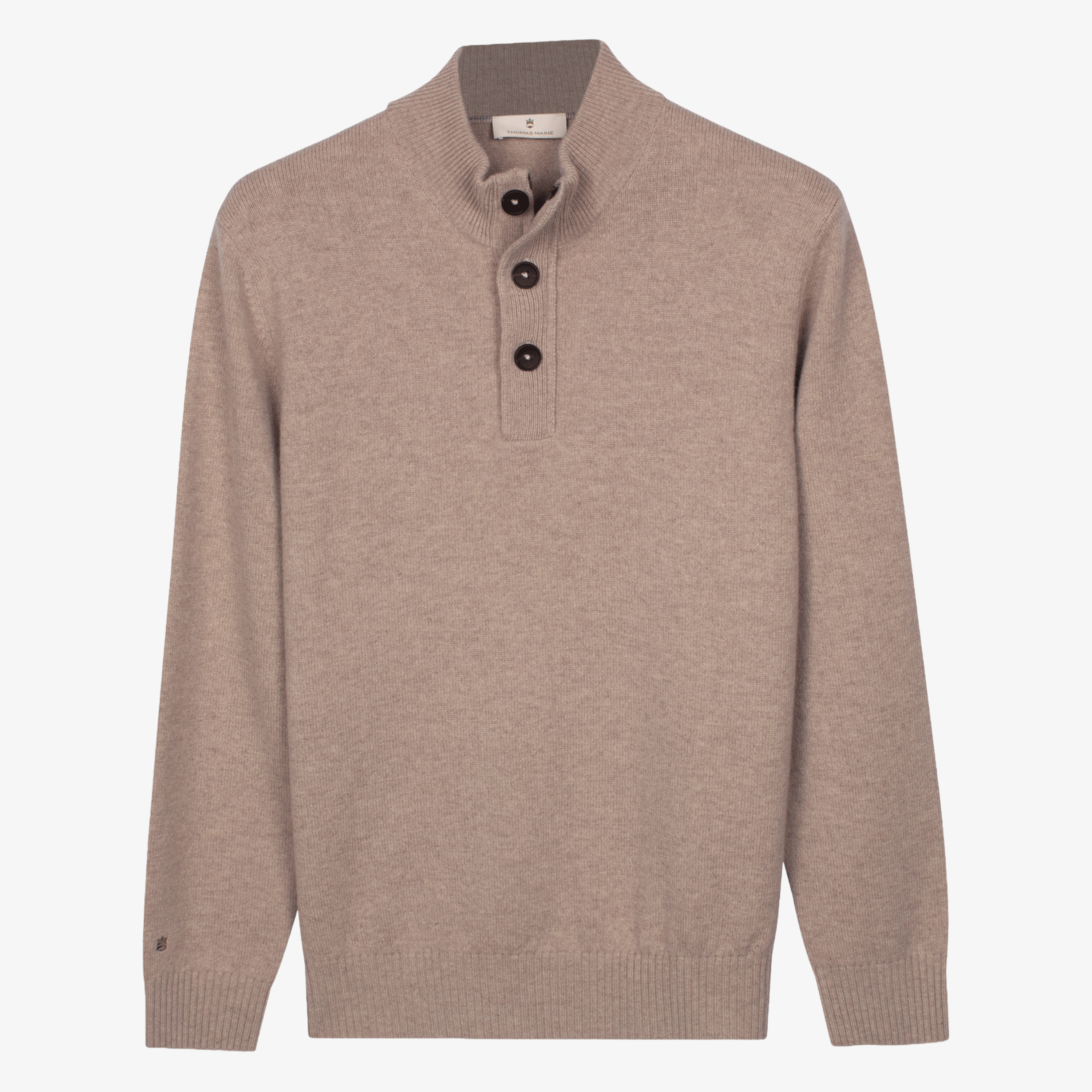 Thomas Maine Lambswool Half Zip Button Up Jumper - Taupe